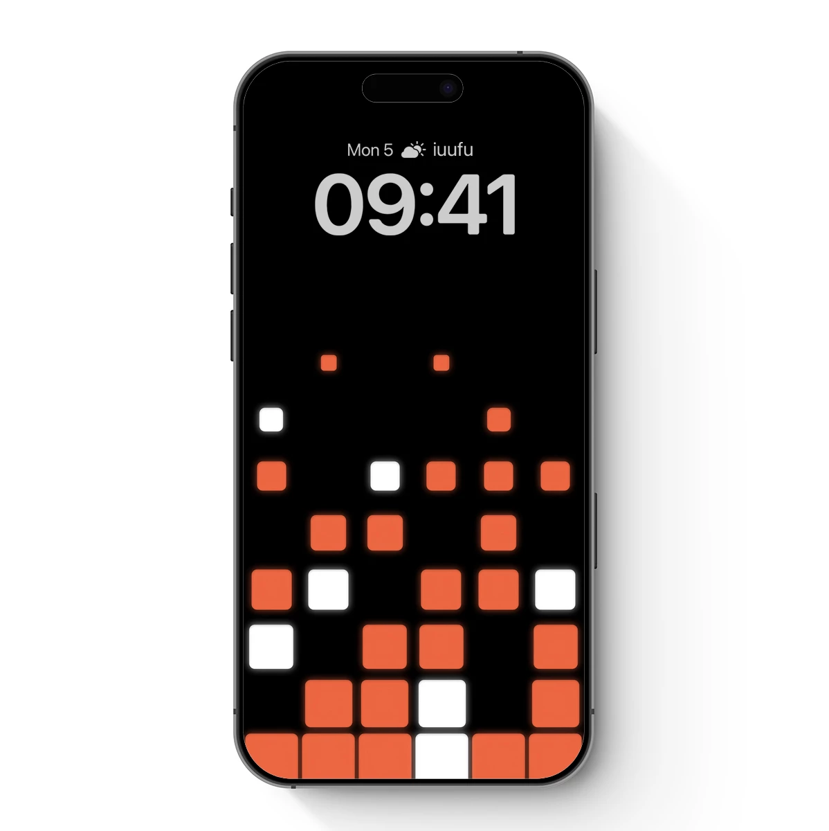 Geometric Glow: Orange and White Pixels in Darkness
