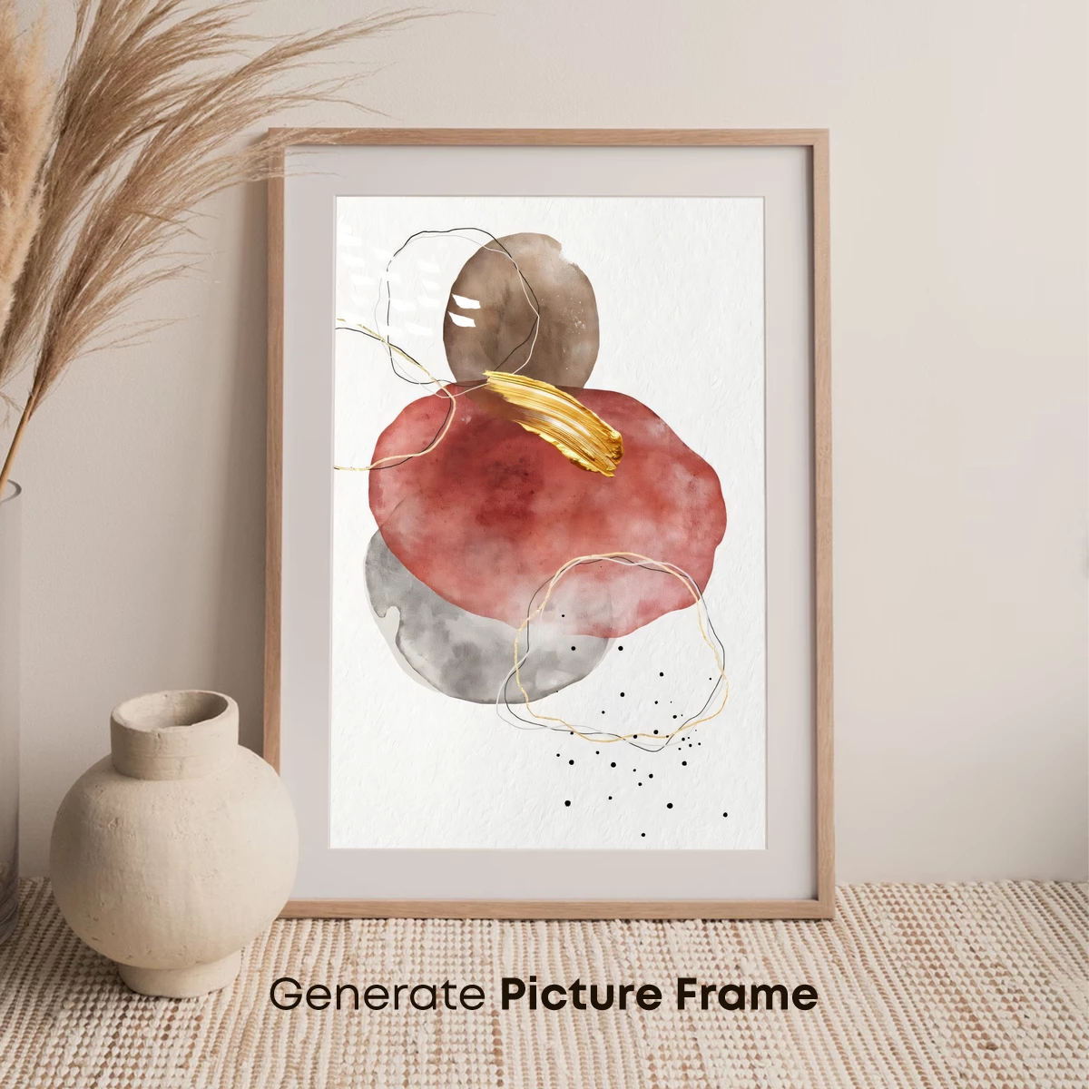 Abstract Harmony: Gold Brushstrokes on Blush and Gray - Image 7
