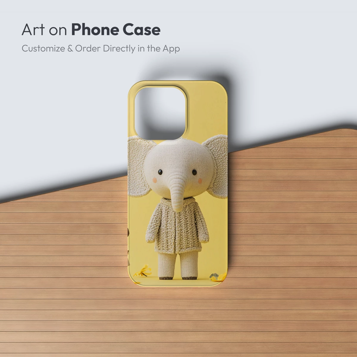 Knitted Elephant and Girl in a Yellow Floral Dream - Image 3