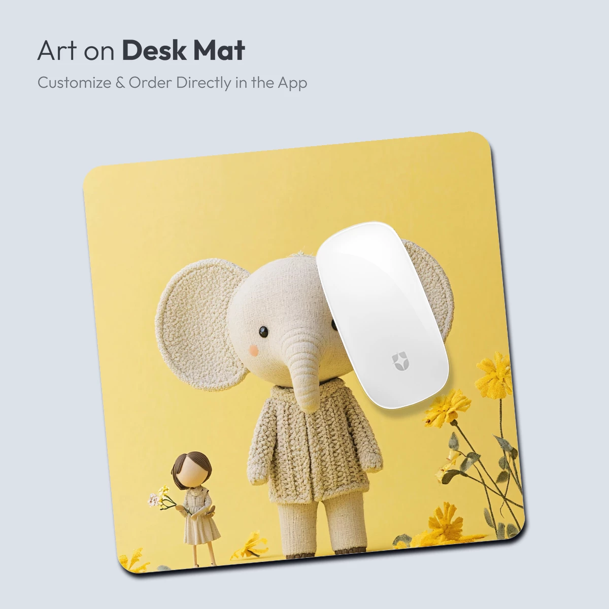 Knitted Elephant and Girl in a Yellow Floral Dream - Image 4