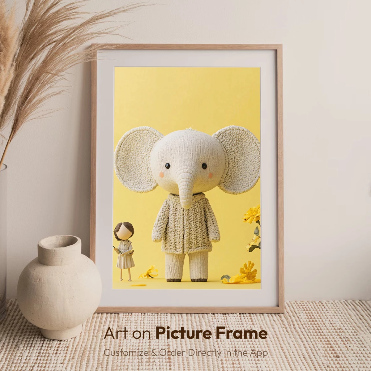 Knitted Elephant and Girl in a Yellow Floral Dream - Image 7