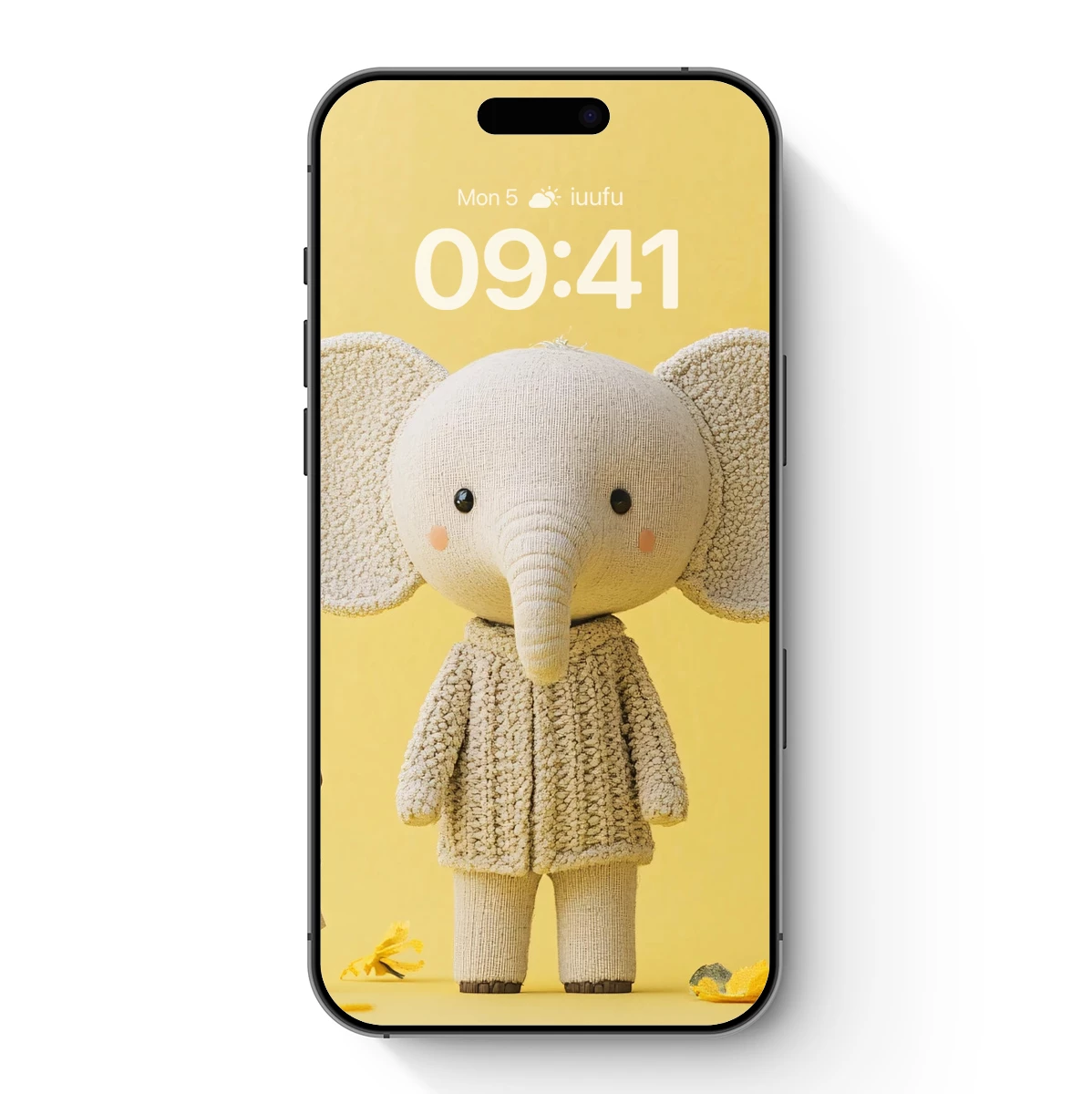 Knitted Elephant and Girl in a Yellow Floral Dream Knitted Elephant and Girl in a Yellow Floral Dream