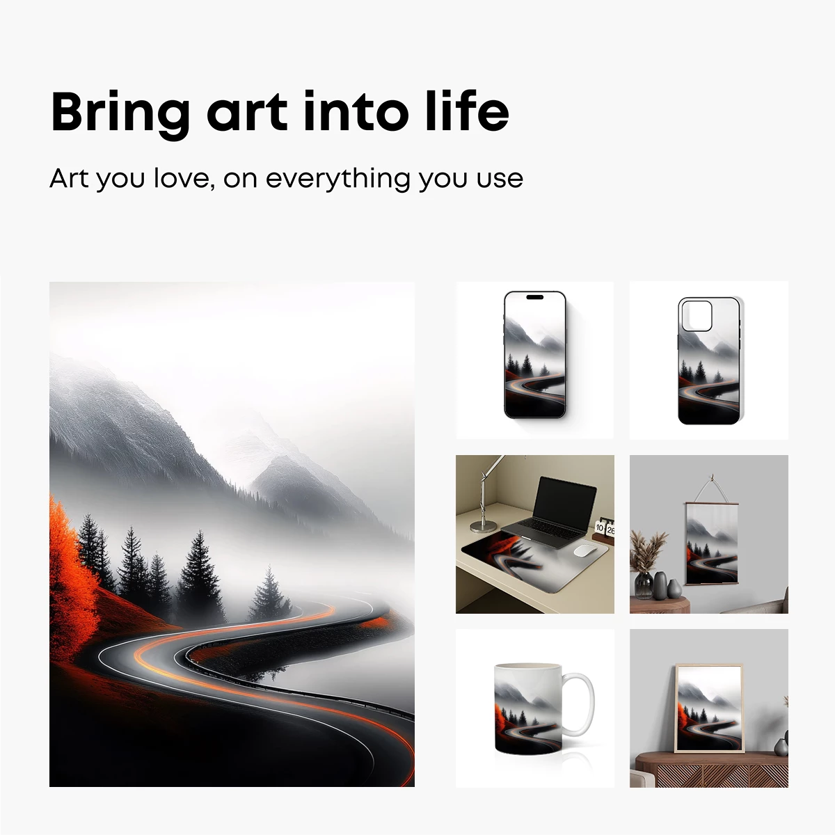 Misty Mountain Serpent: Winding Road and Crimson Trees