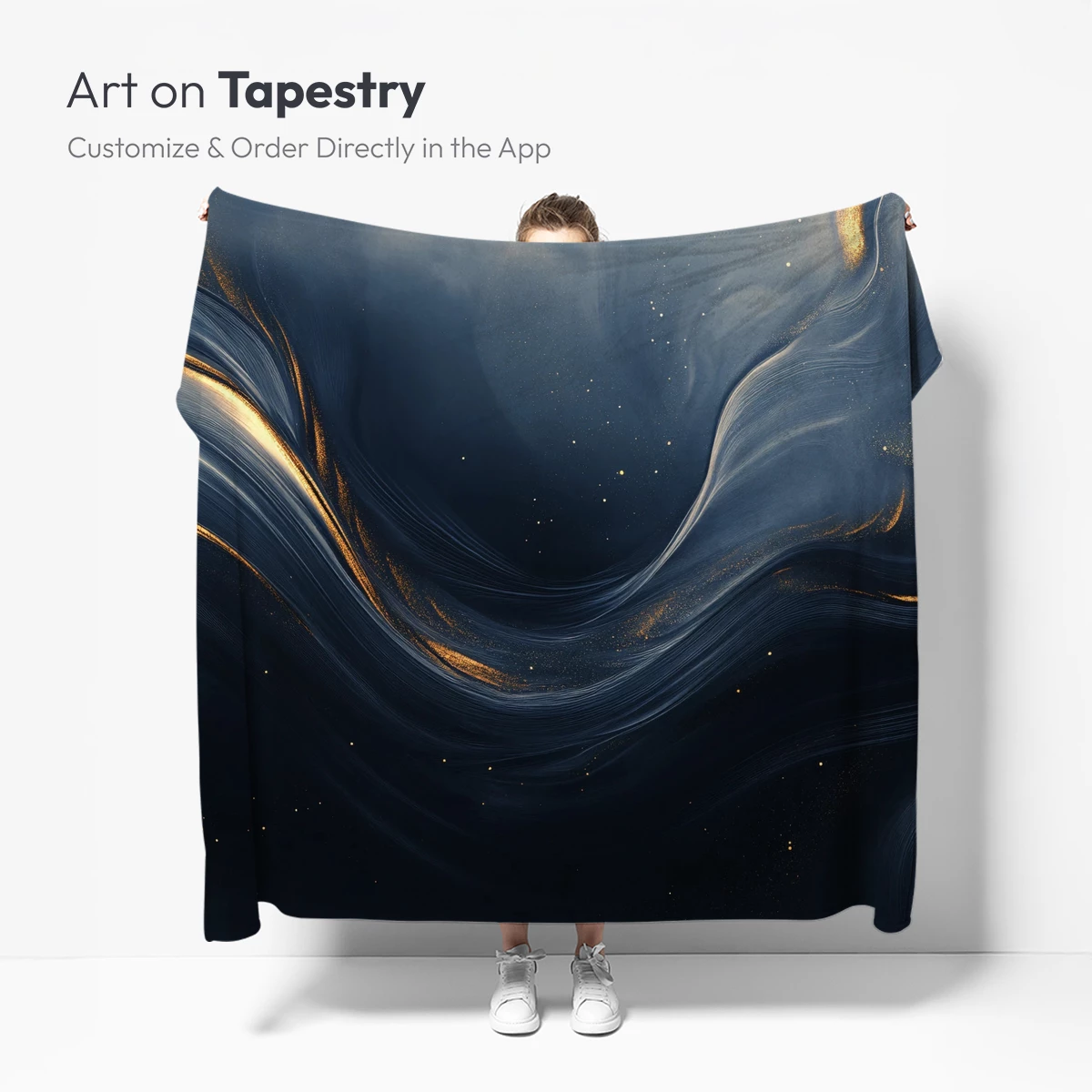 Ethereal Midnight Waves: Golden Swirls in Dark Depths - Image 5