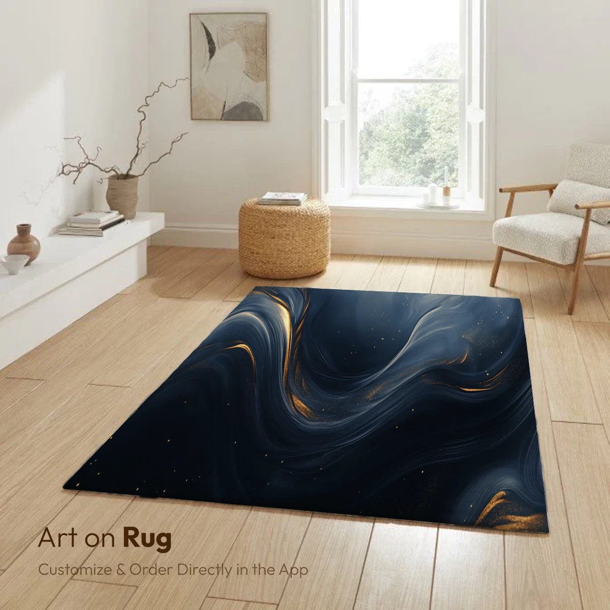 Ethereal Midnight Waves: Golden Swirls in Dark Depths - Image 6