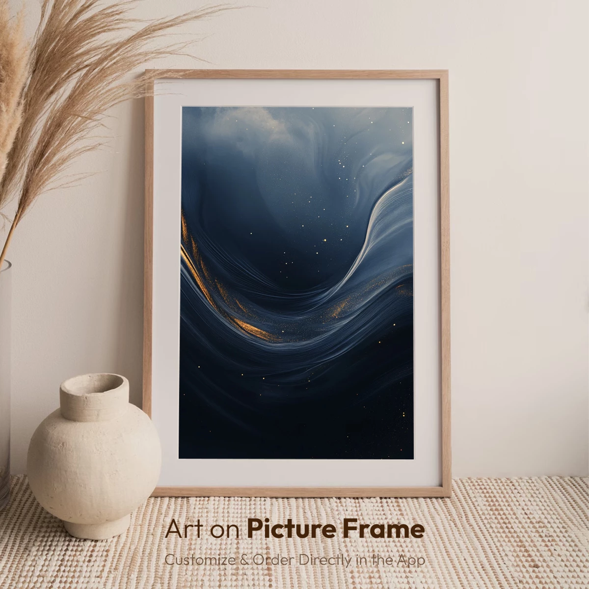 Ethereal Midnight Waves: Golden Swirls in Dark Depths - Image 7