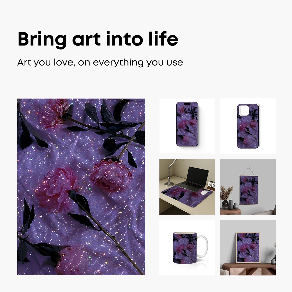 Cosmic Peonies: Dreamy Floral Galaxy Art - Image 2