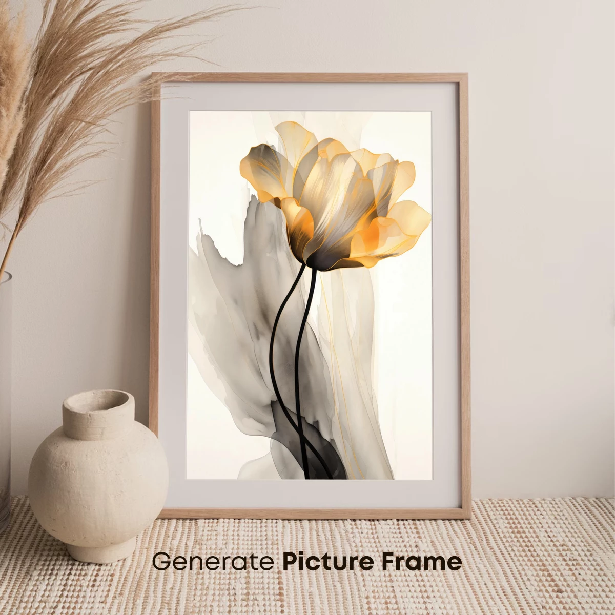 Ethereal Bloom: Golden Petals in Monochrome Mist - Image 7