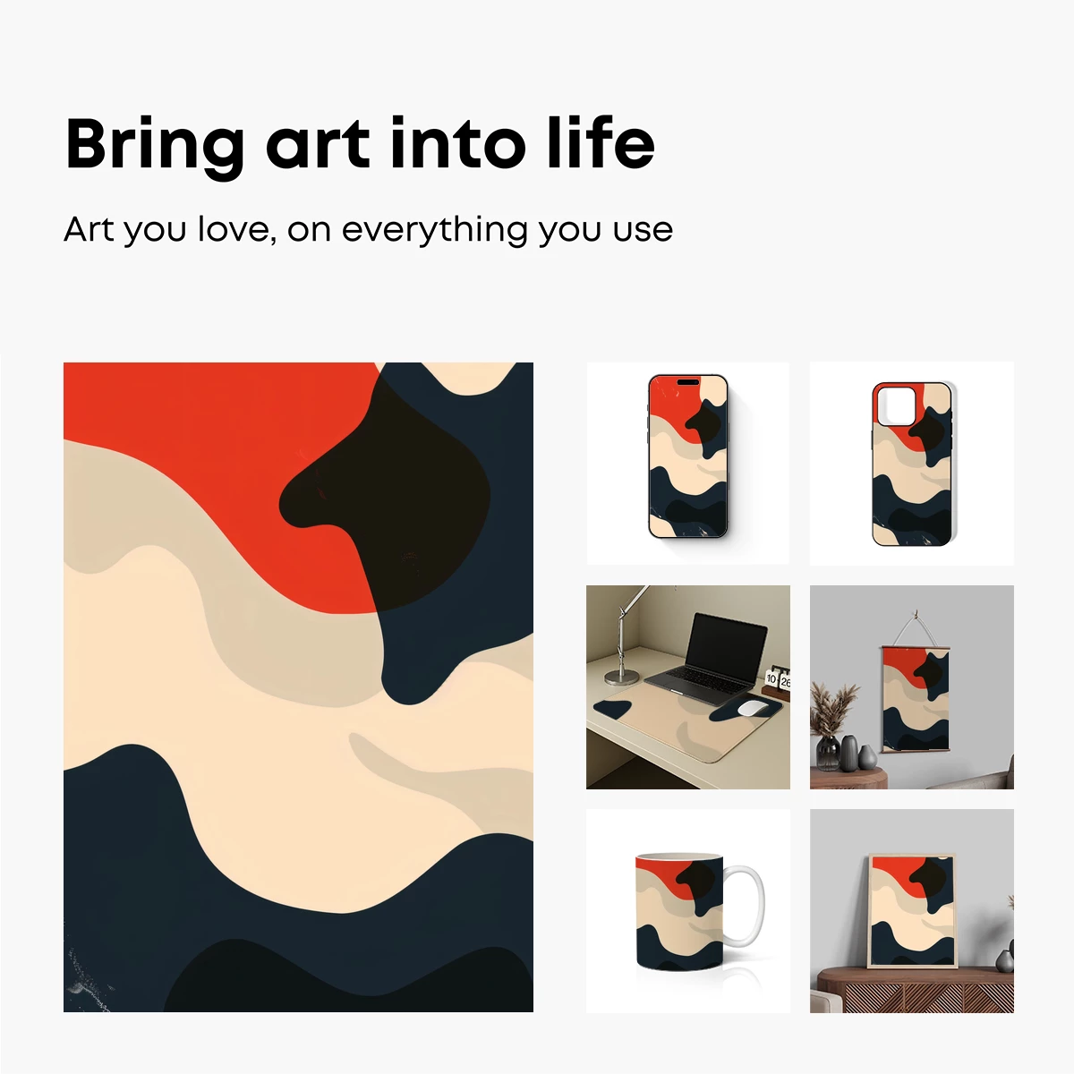 Abstract Fusion: Red, Black, and Cream Waves - Image 2