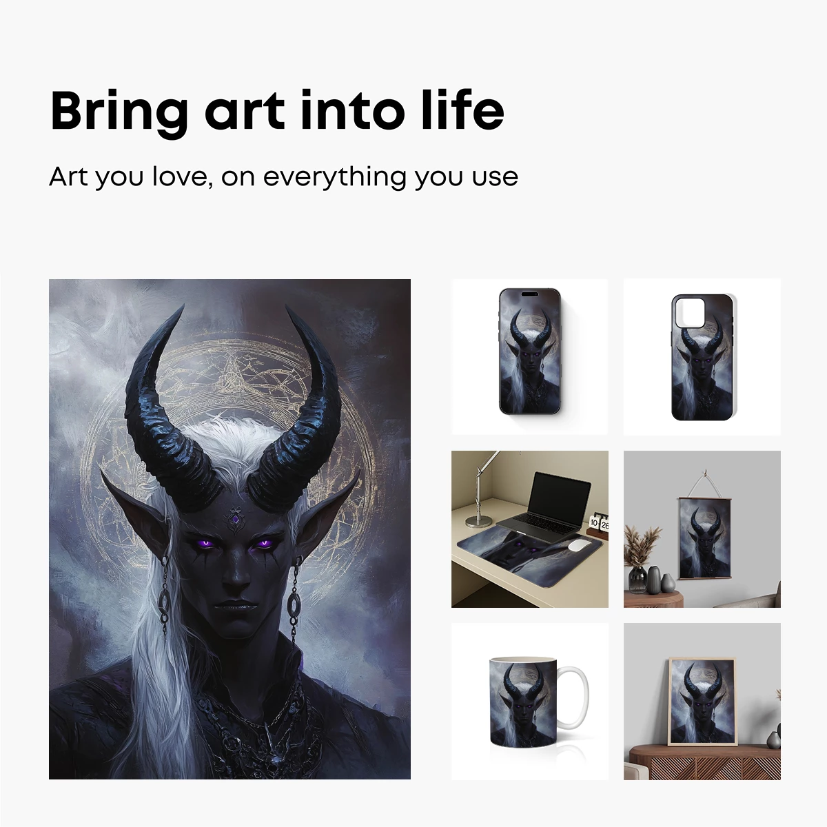 Dark Elegance: Horned Mystic with Celestial Symbolism - Image 2