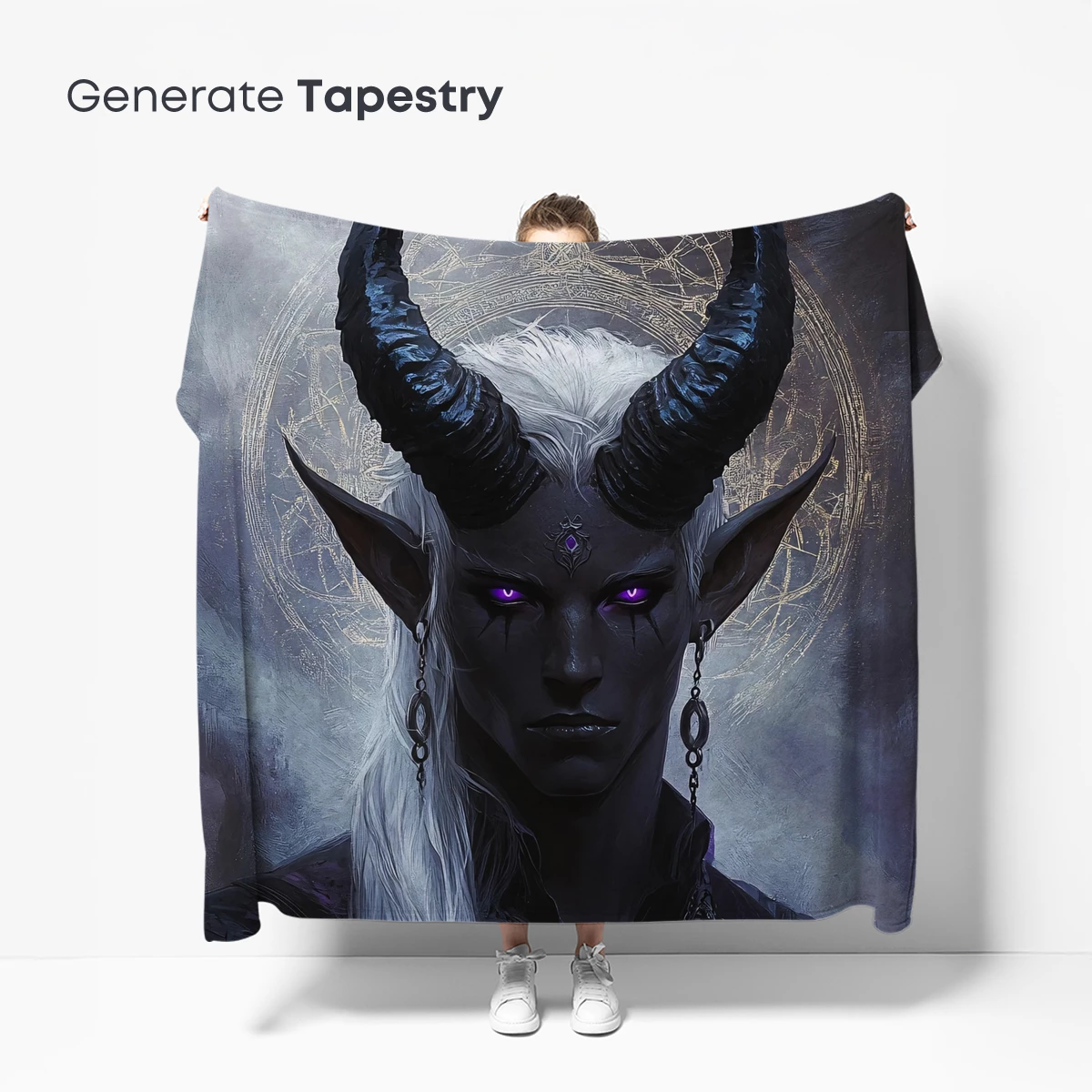 Dark Elegance: Horned Mystic with Celestial Symbolism - Image 5