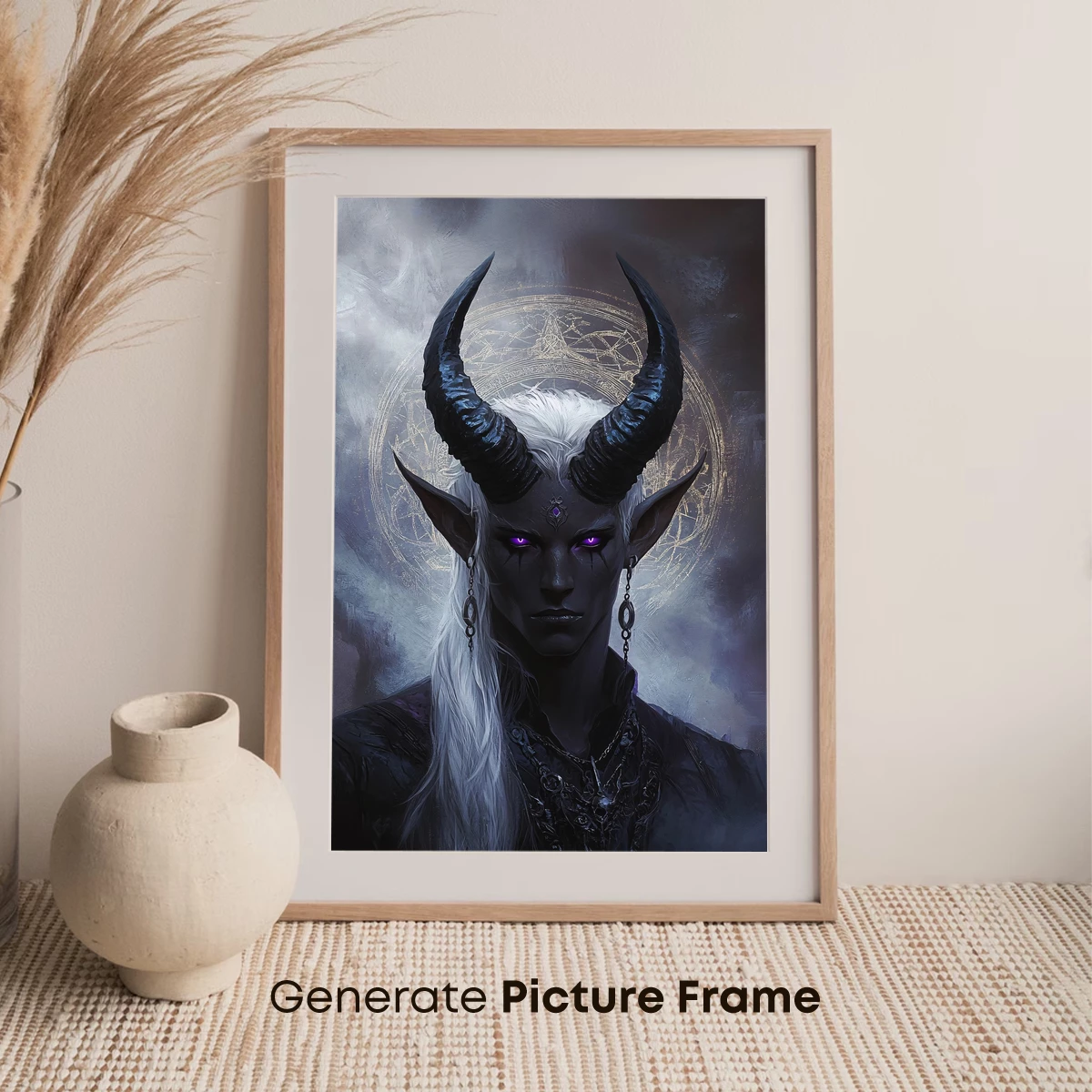 Dark Elegance: Horned Mystic with Celestial Symbolism - Image 7