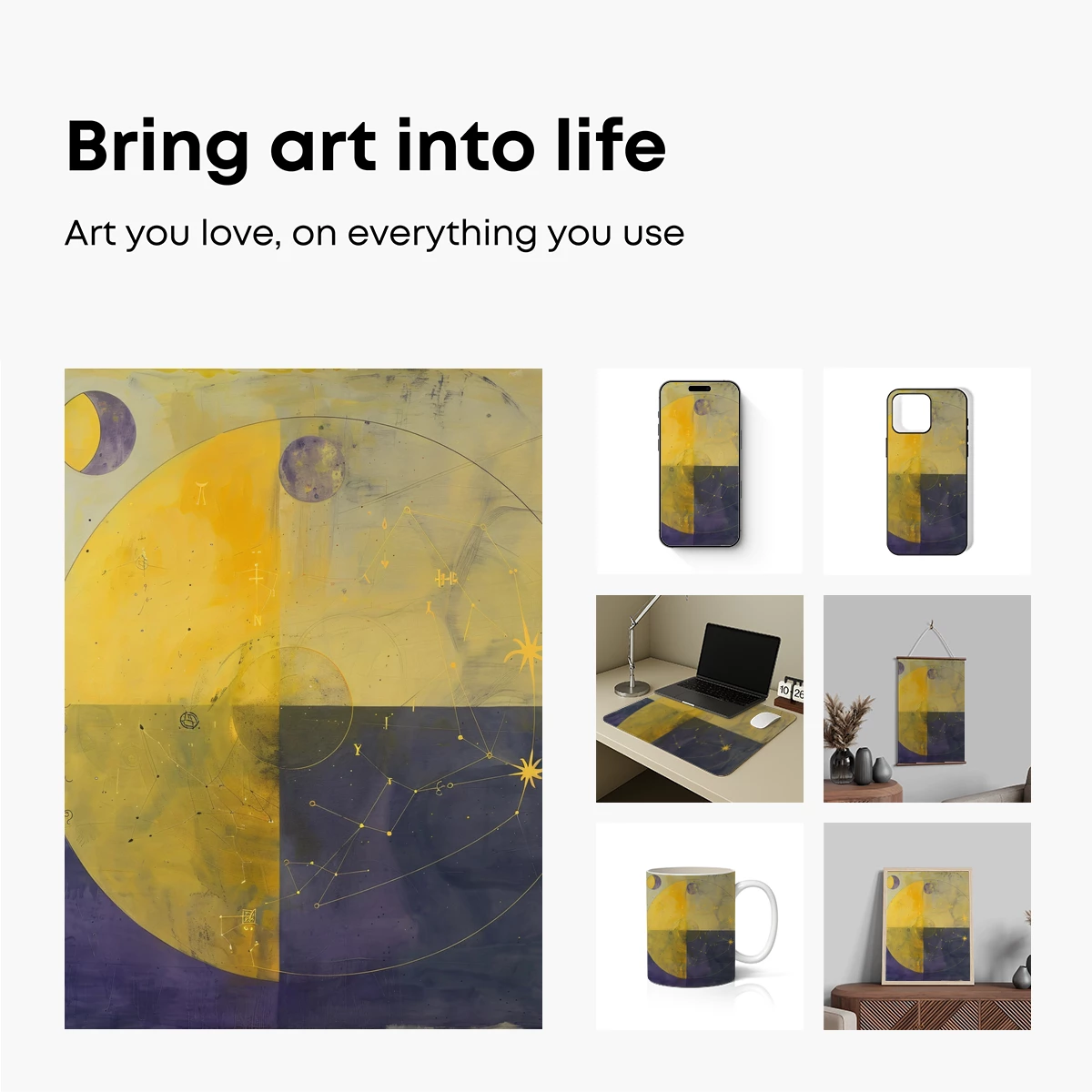 Celestial Harmony: Yellow and Indigo Constellation Art - Image 2