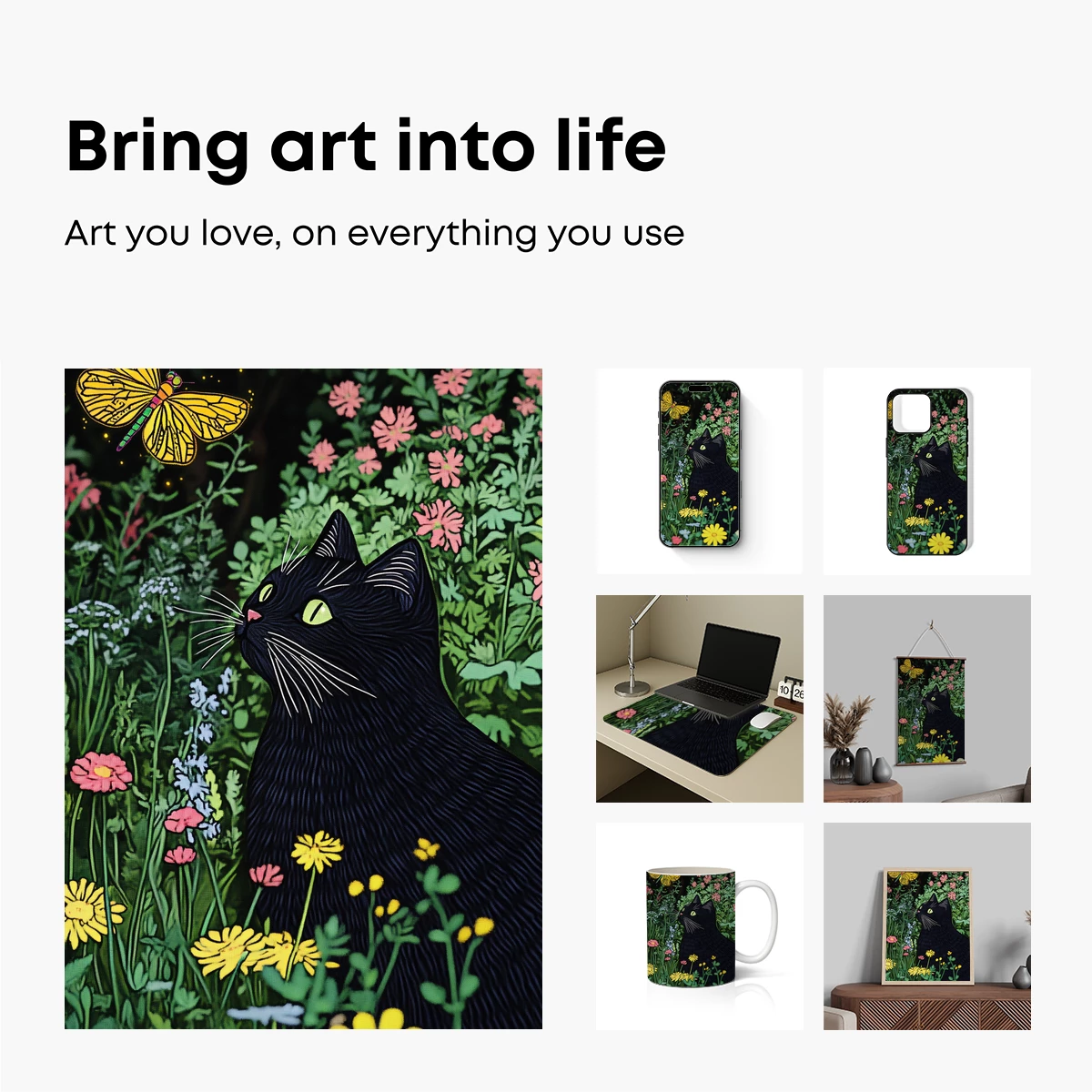 Enchanted Garden Cat: Whimsical Floral Fantasy