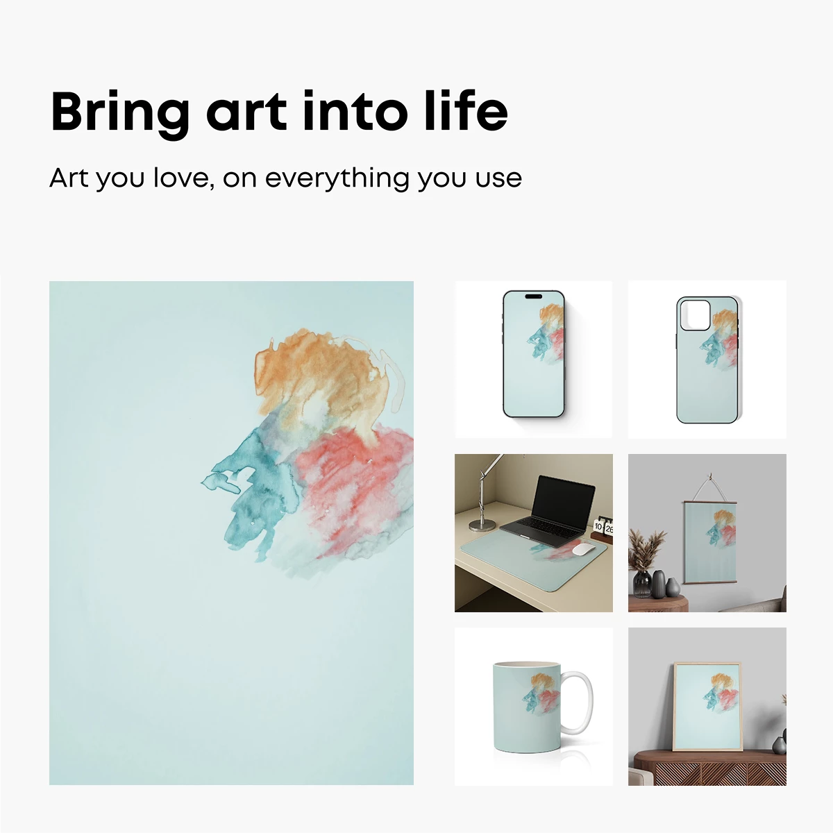 Abstract Watercolor Fusion: Teal, Coral, and Amber Harmony - Image 2