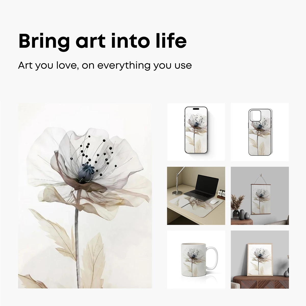 Ethereal Poppy: Monochrome Transparency Art - Image 2