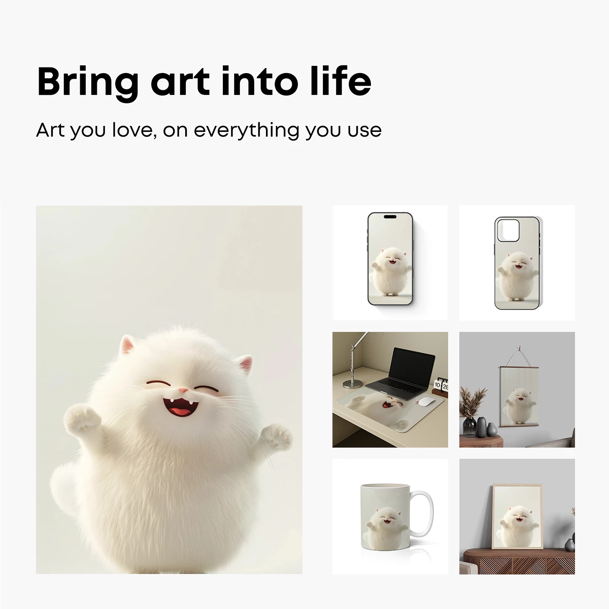 Fluffy Joy: Whimsical White Cat in Ecstatic Dance - Image 2