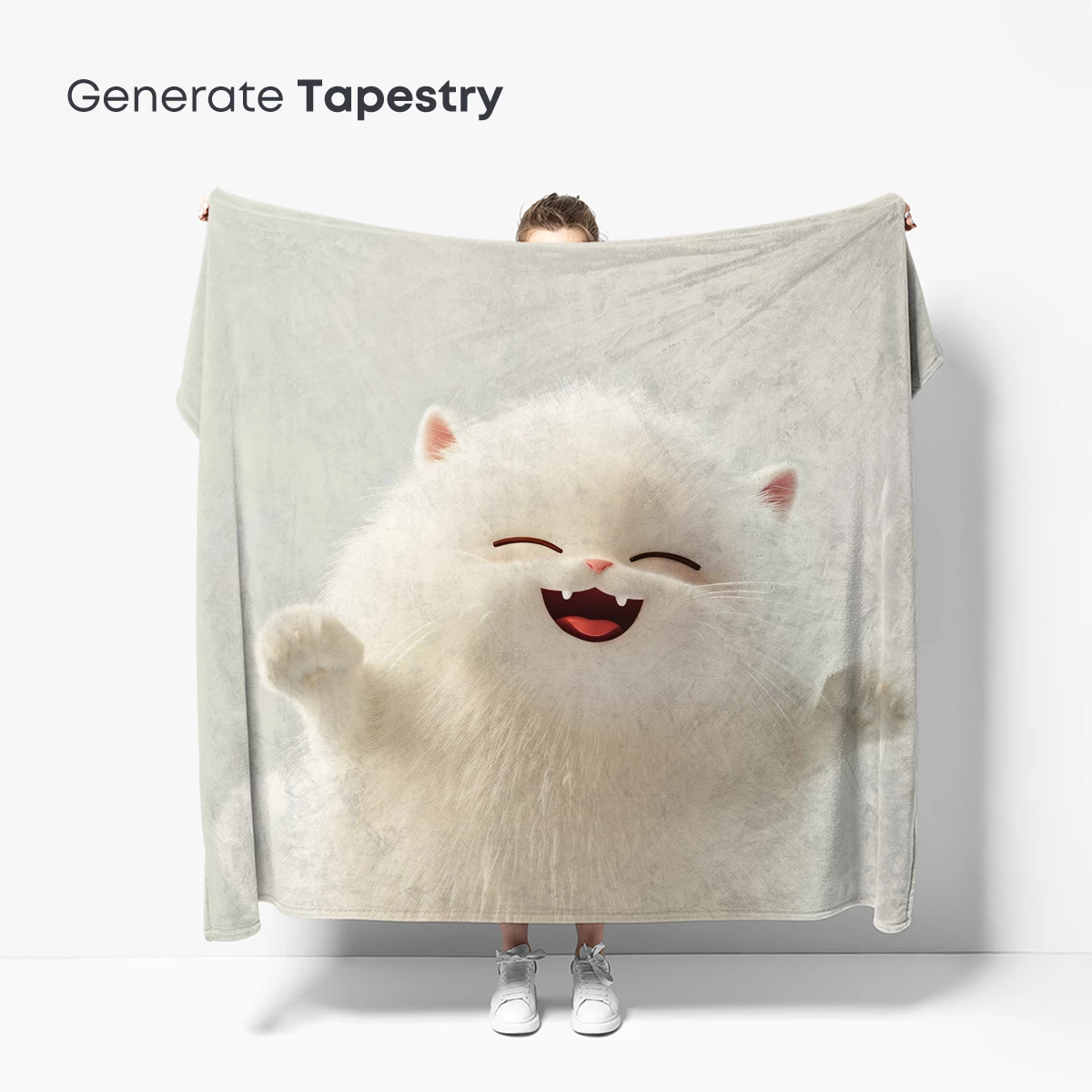 Fluffy Joy: Whimsical White Cat in Ecstatic Dance - Image 5