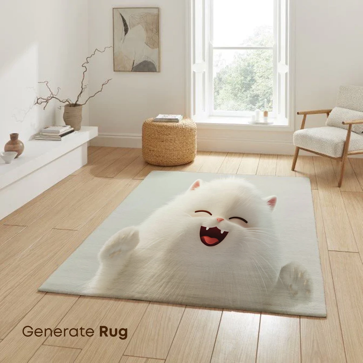 Fluffy Joy: Whimsical White Cat in Ecstatic Dance - Image 6