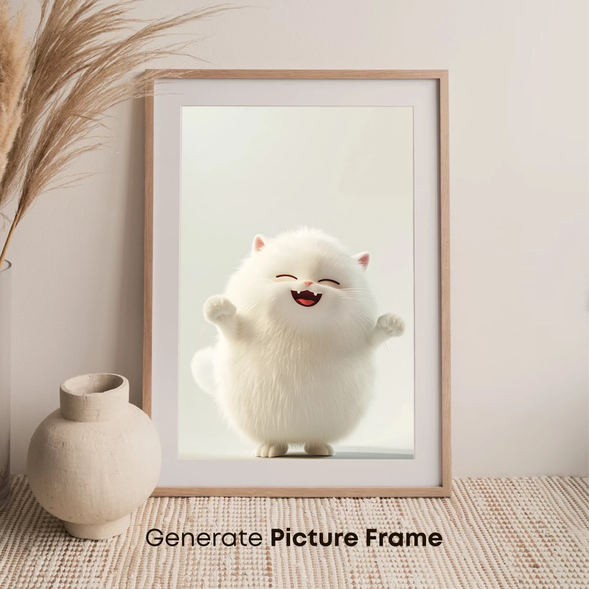 Fluffy Joy: Whimsical White Cat in Ecstatic Dance - Image 7