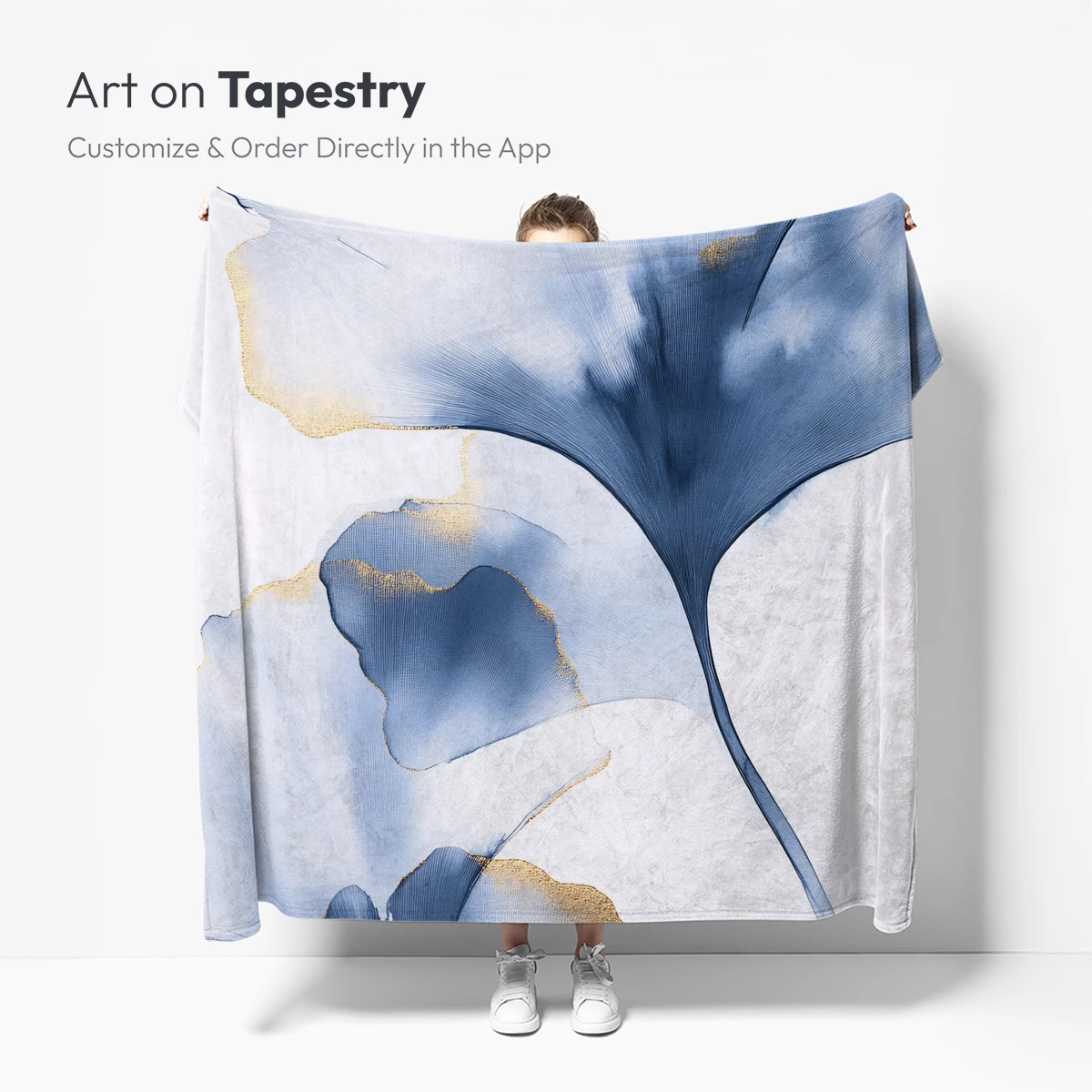 Ethereal Ginkgo Whispers in Blue and Gold - Image 4