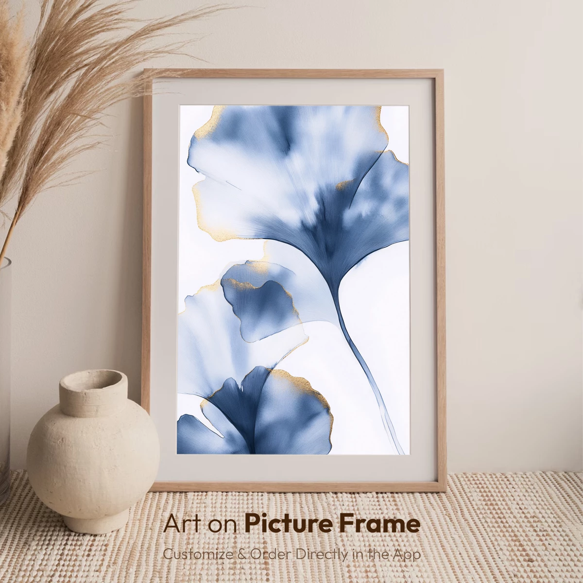 Ethereal Ginkgo Whispers in Blue and Gold - Image 6