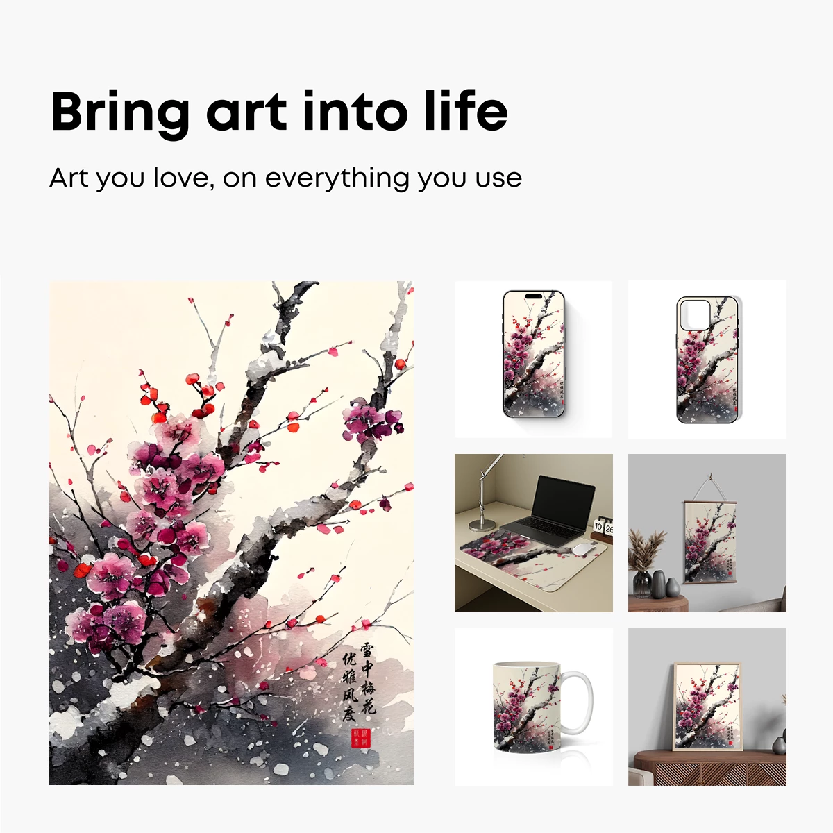 Elegant Winter Blossoms: Ink and Watercolor Harmony - Image 2