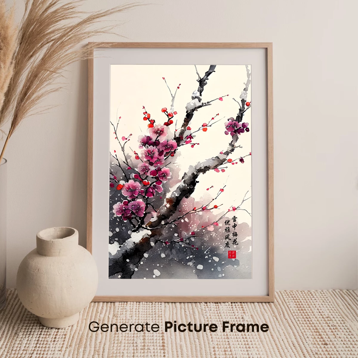 Elegant Winter Blossoms: Ink and Watercolor Harmony - Image 7
