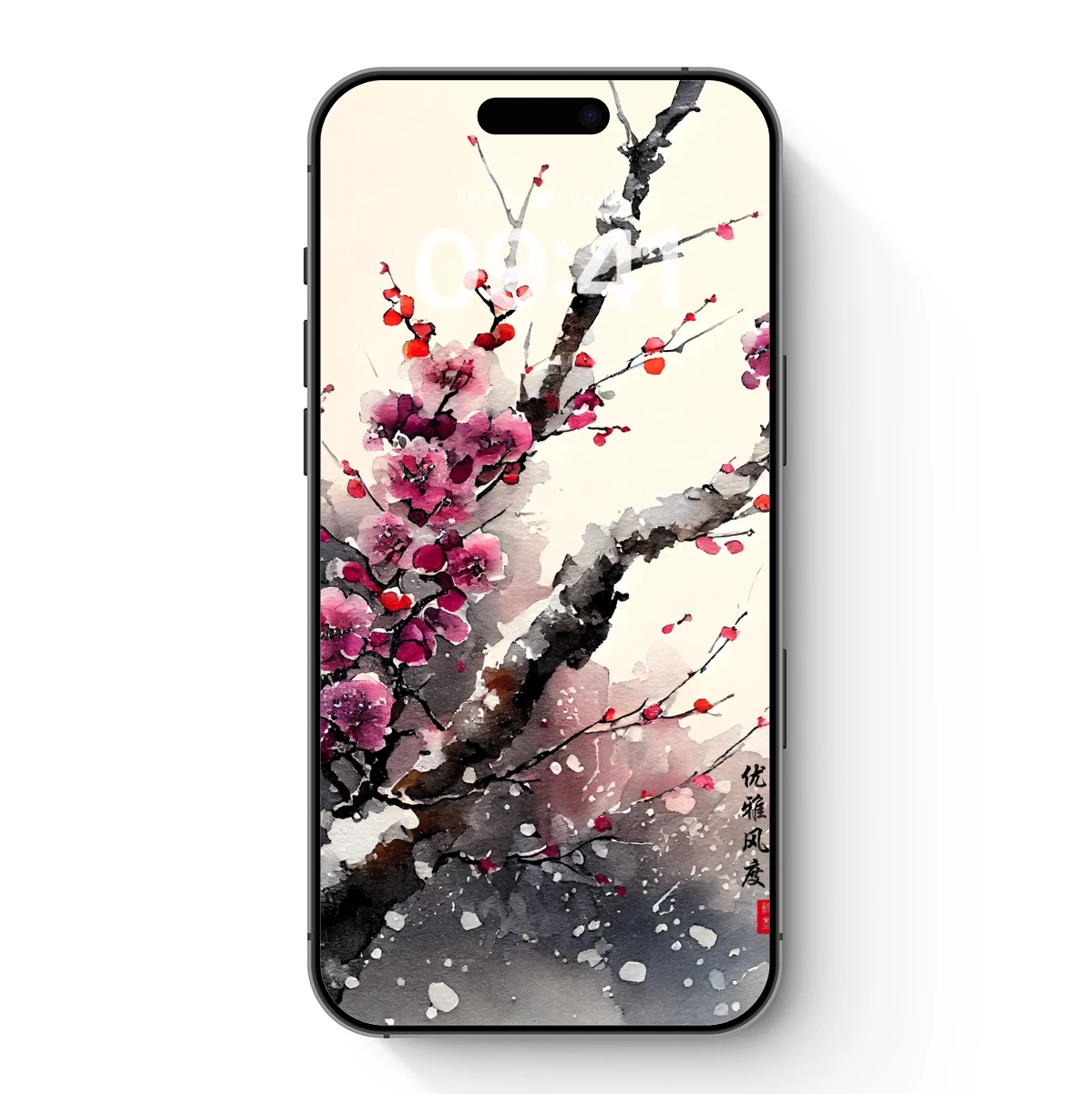 Elegant Winter Blossoms: Ink and Watercolor Harmony