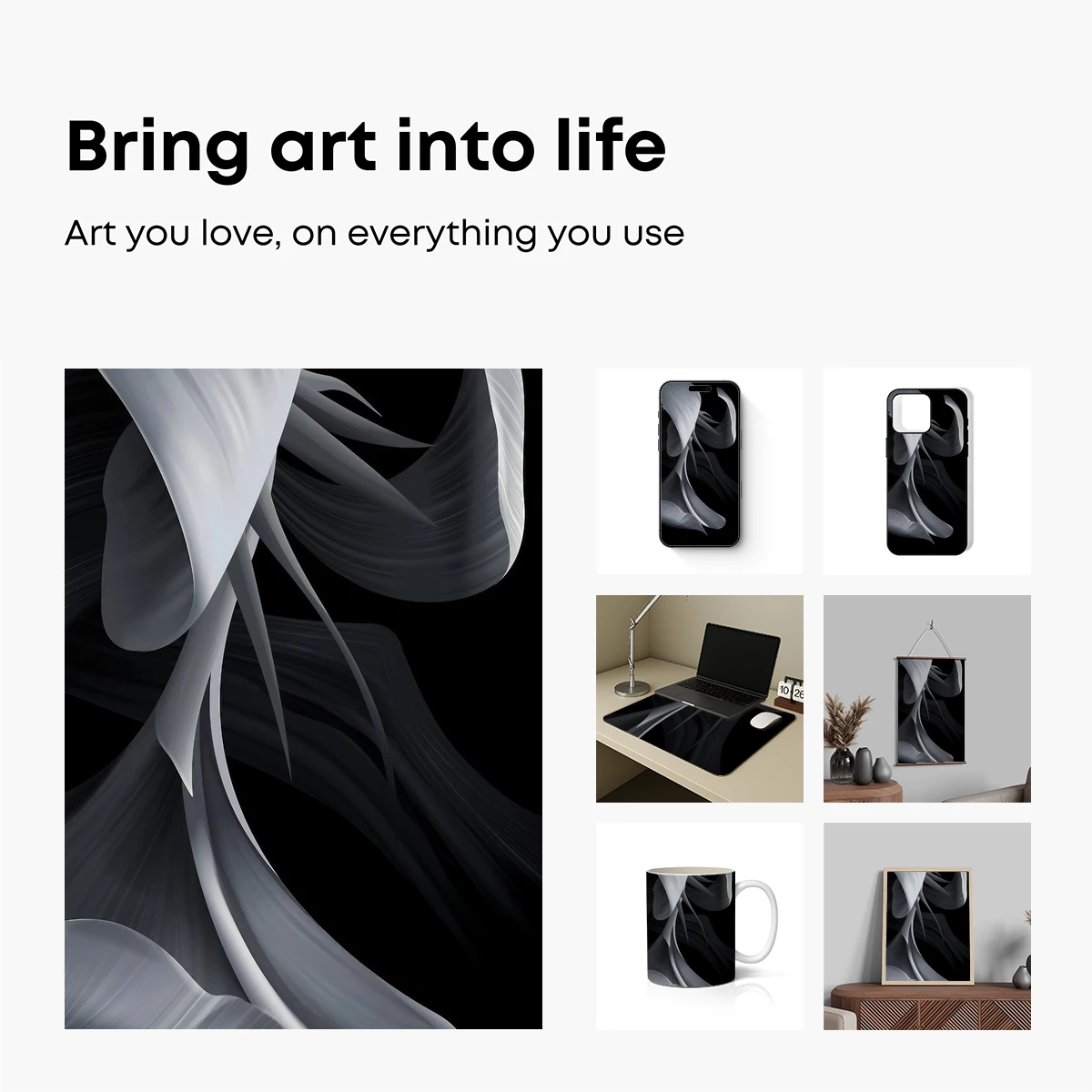 Ethereal Silk Dance: Abstract Flow in Monochrome - Image 2