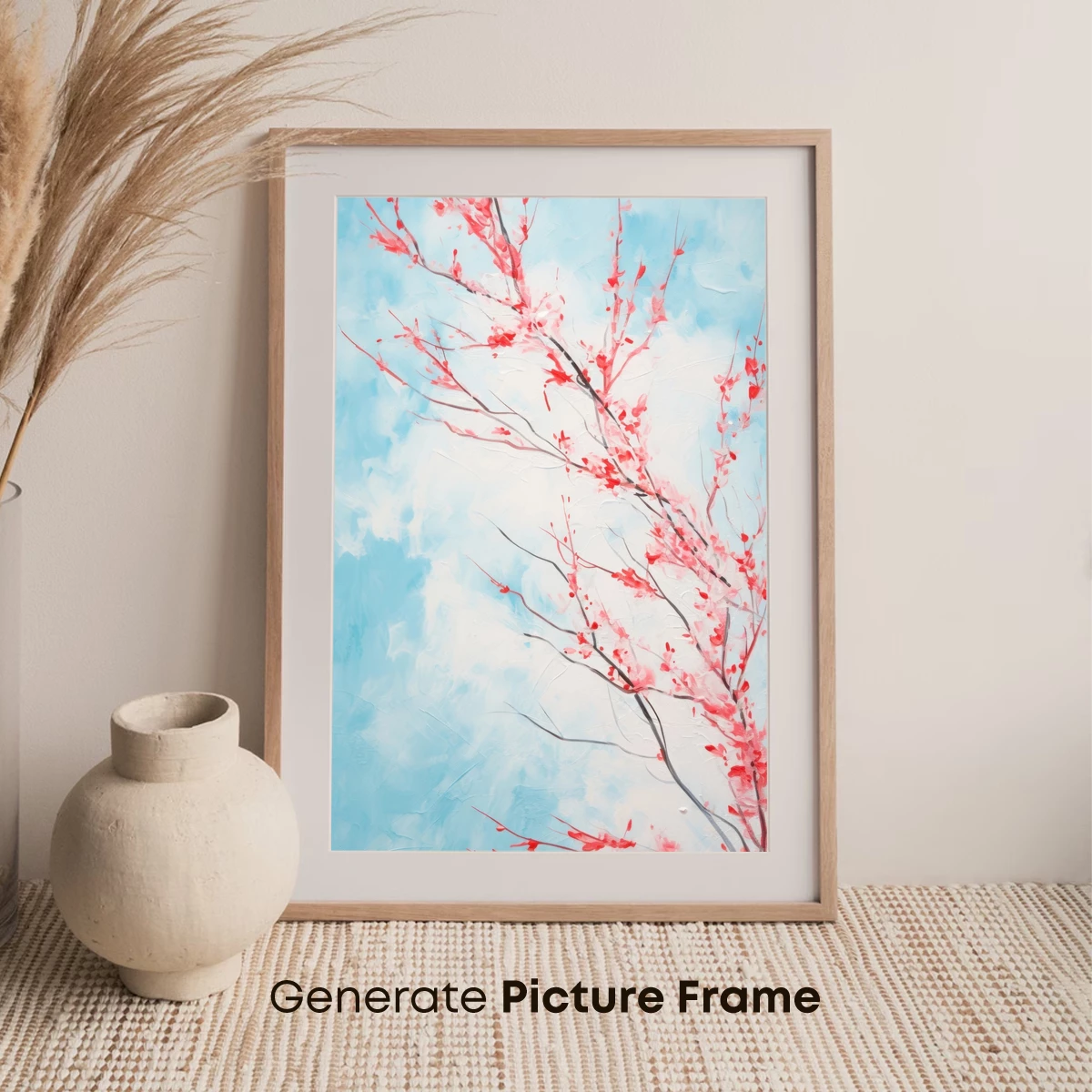 Blossom Sky: Abstract Red Branches Against Ethereal Blue - Image 7