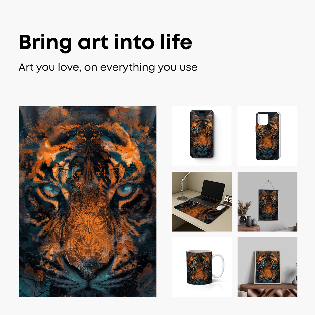 Fierce Tiger Abstract Art: Vibrant Ink Splash - Image 2