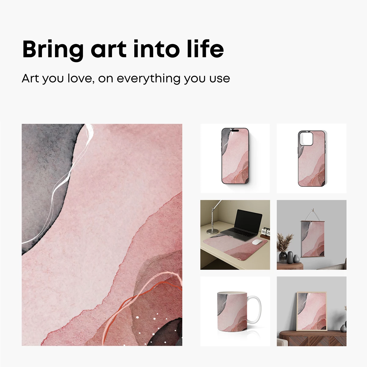 Abstract Flow: Pink and Gray Watercolor Waves - Image 2