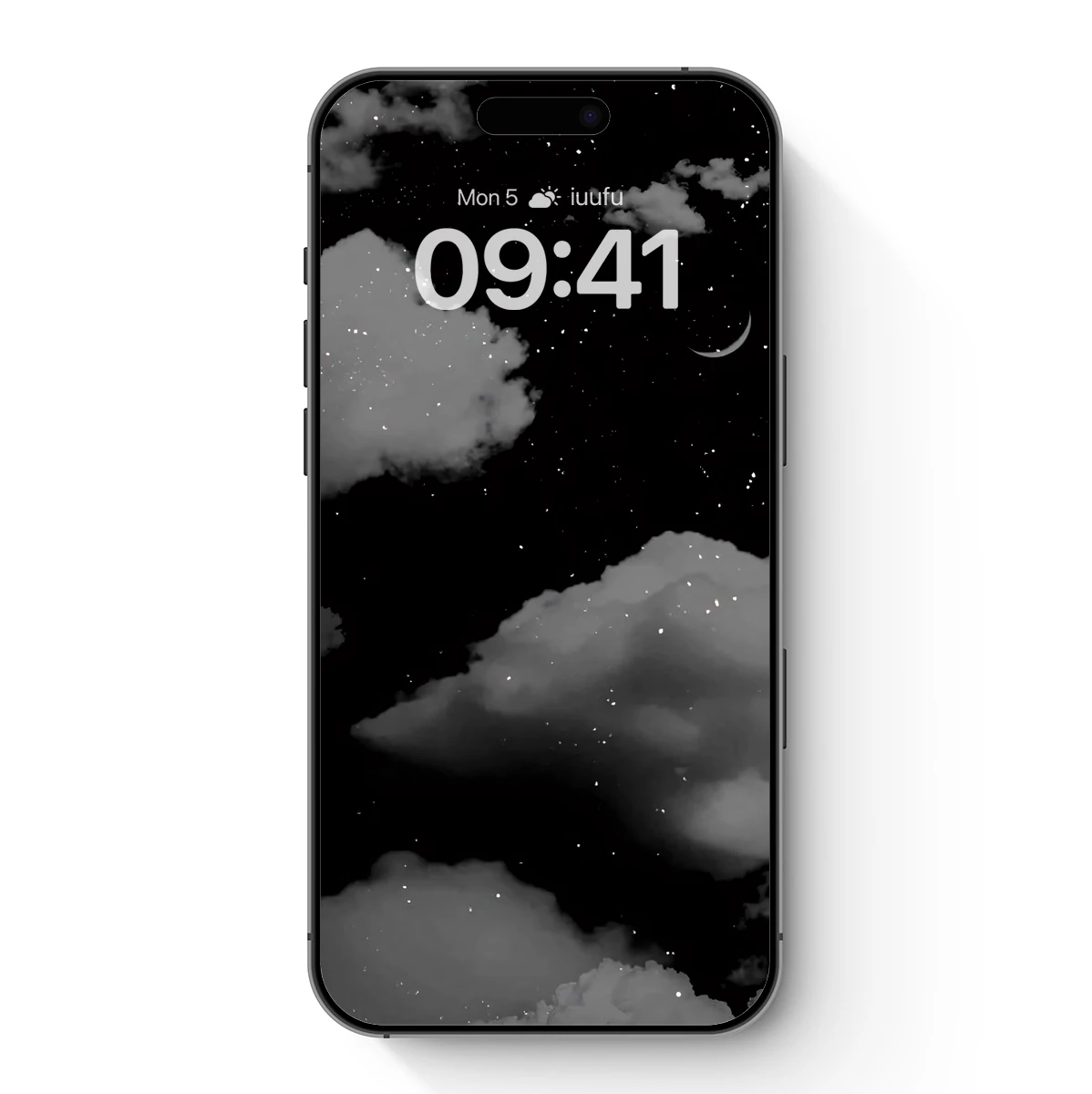 Ethereal Night Sky: Clouds and Crescent Moon