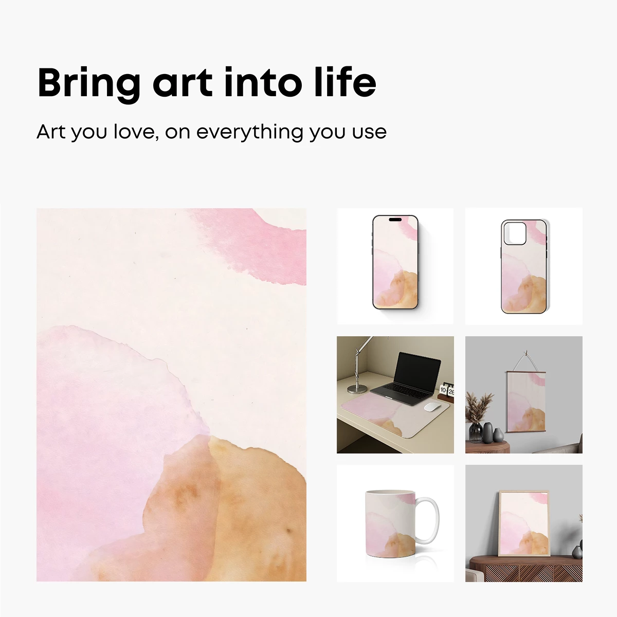 Abstract Watercolor Fusion: Pink and Gold Harmony - Image 2