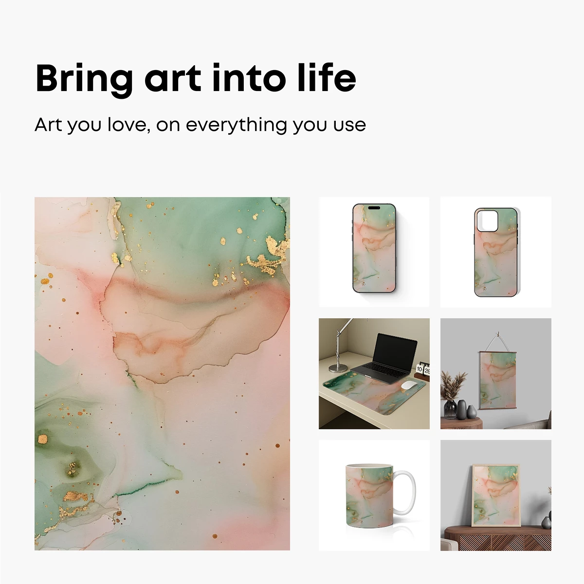 Golden Hues in Teal and Blush Abstract Art - Image 2