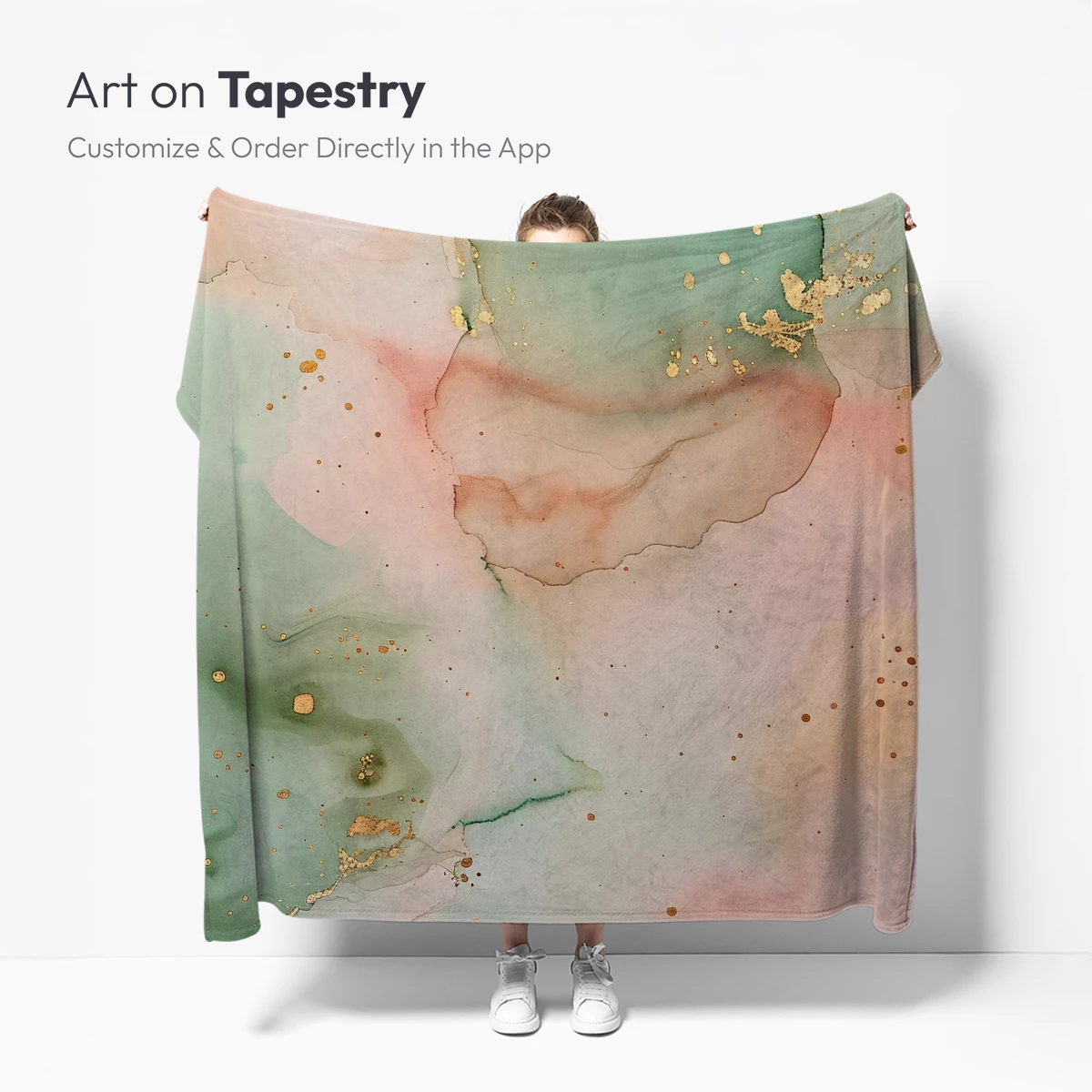 Golden Hues in Teal and Blush Abstract Art - Image 5