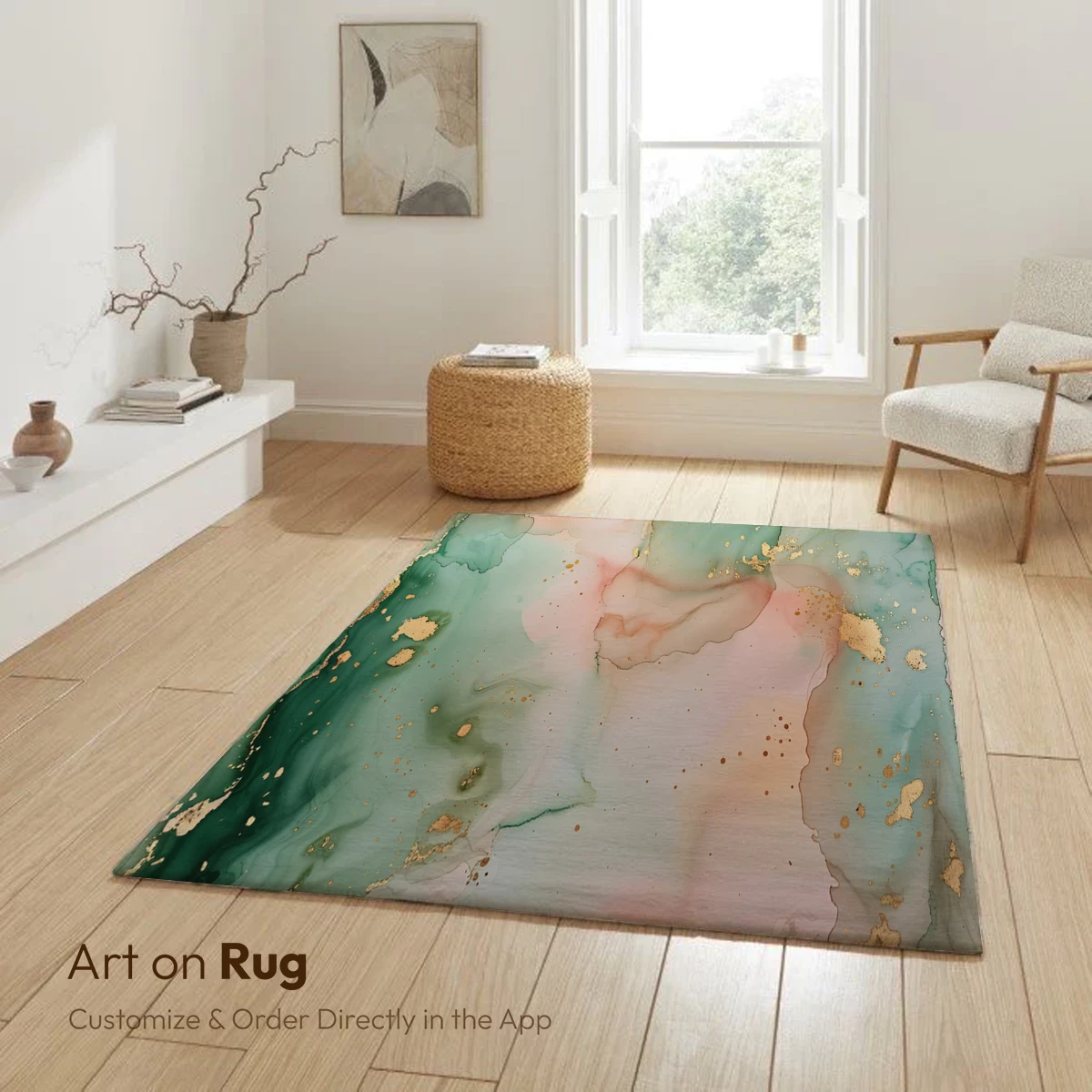 Golden Hues in Teal and Blush Abstract Art - Image 6