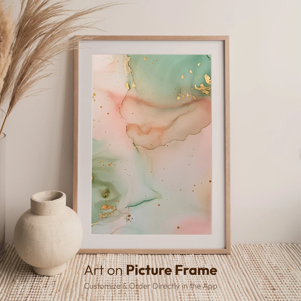 Golden Hues in Teal and Blush Abstract Art - Image 7