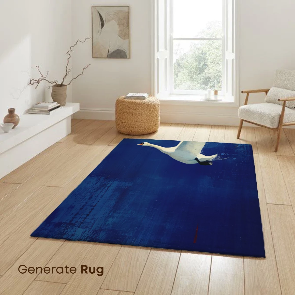 Ethereal Swan Flight: Abstract Blue Canvas - Image 6