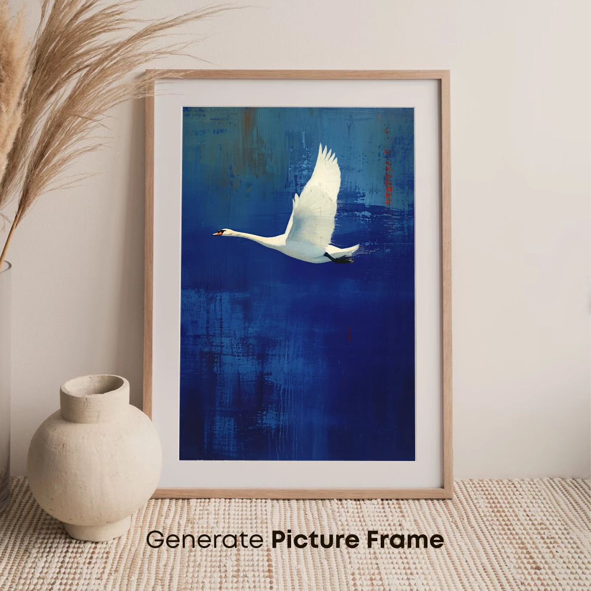 Ethereal Swan Flight: Abstract Blue Canvas - Image 7