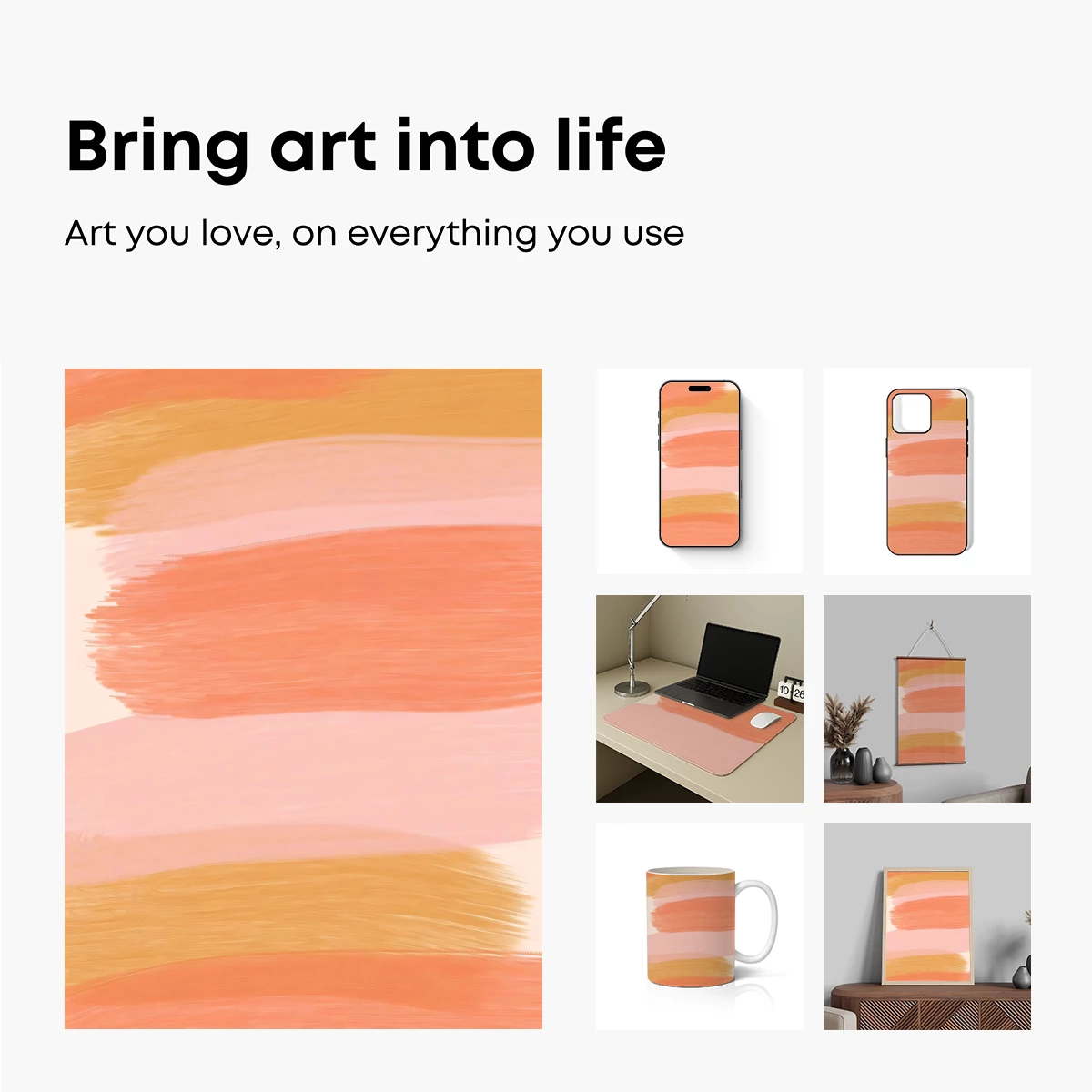 Abstract Brushstroke Symphony in Peach and Gold - Image 2