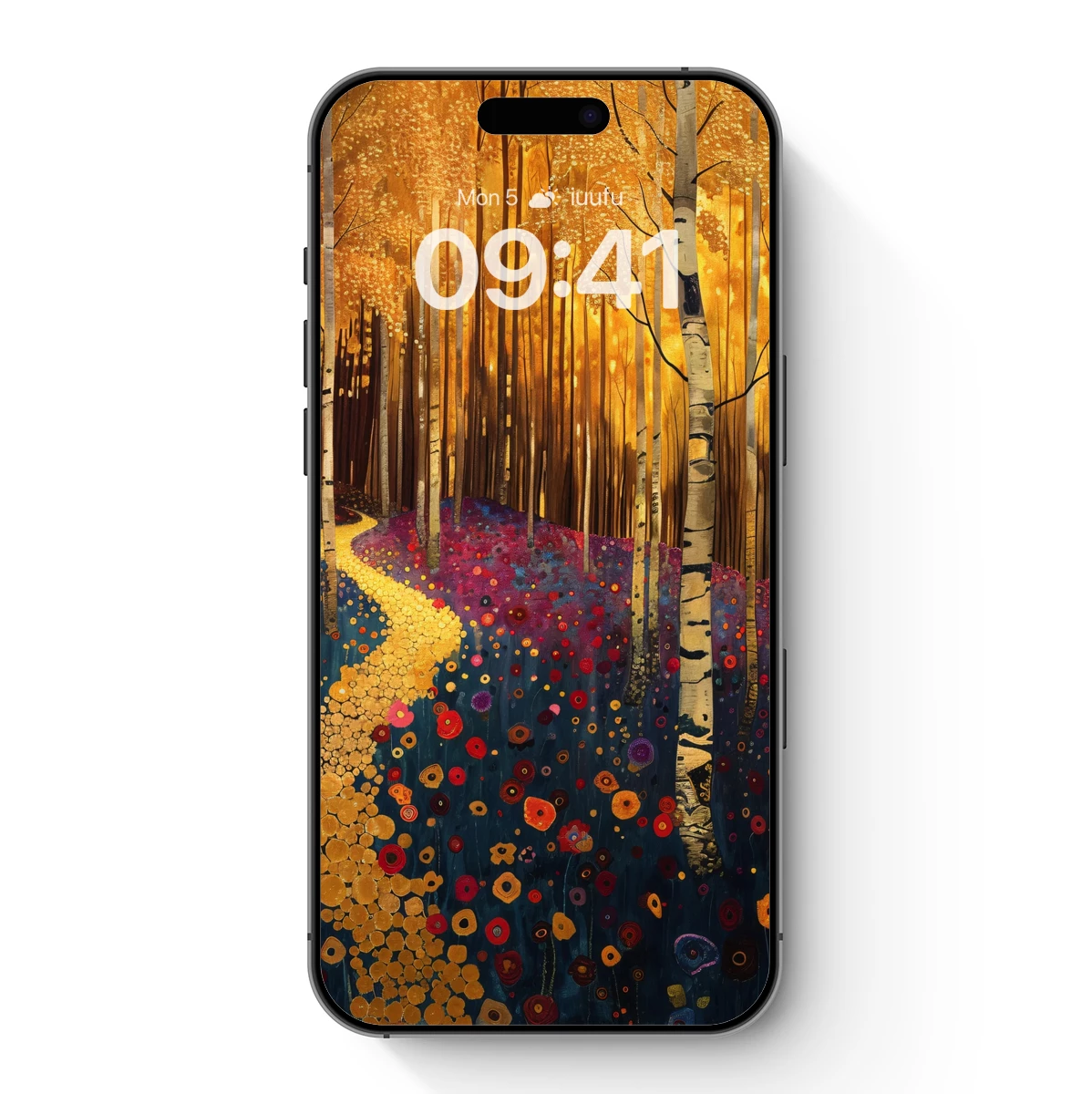 Enchanted Aspen Forest: Golden Path Amidst Floral Whispers