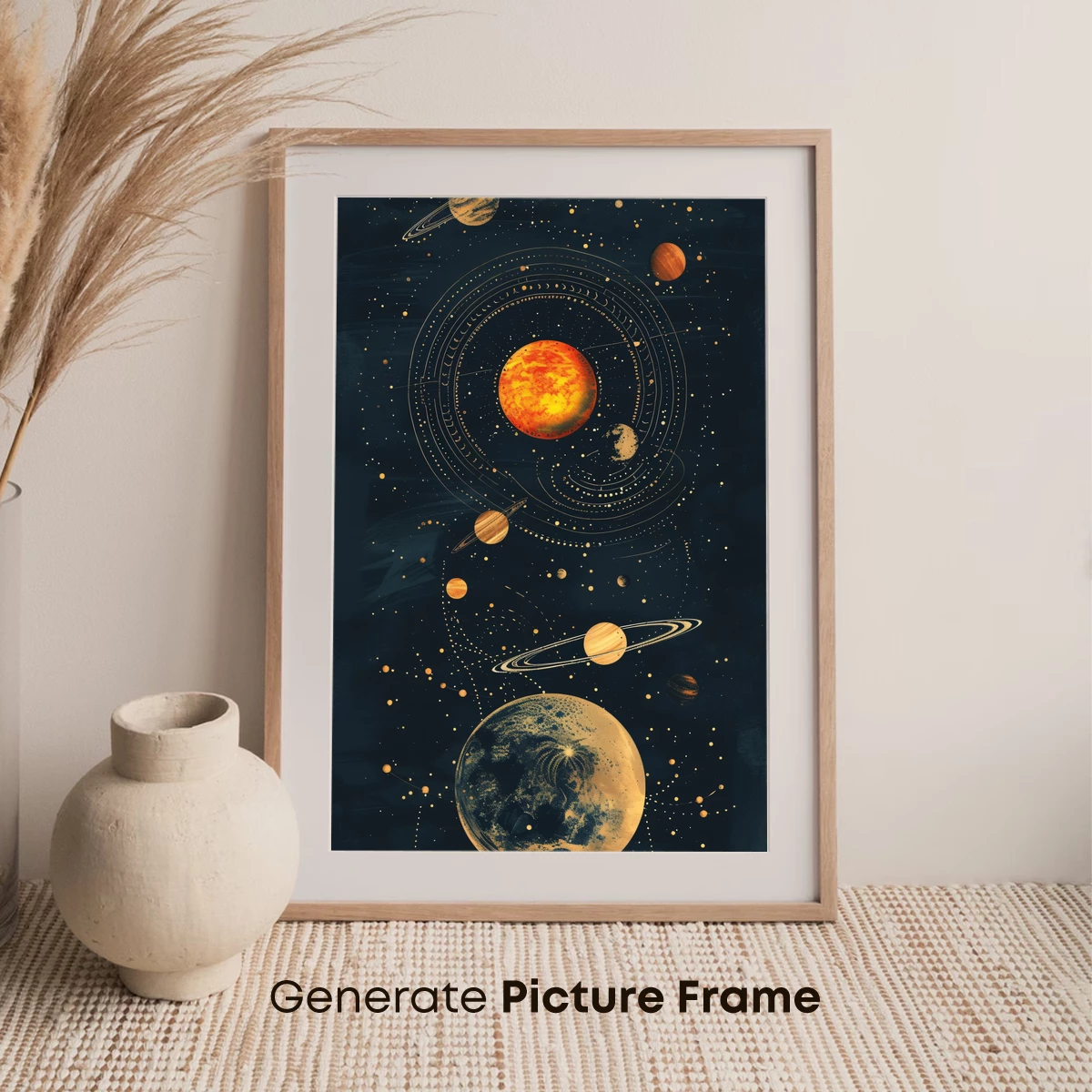 Celestial Harmony: Golden Planets in Cosmic Dance - Image 7