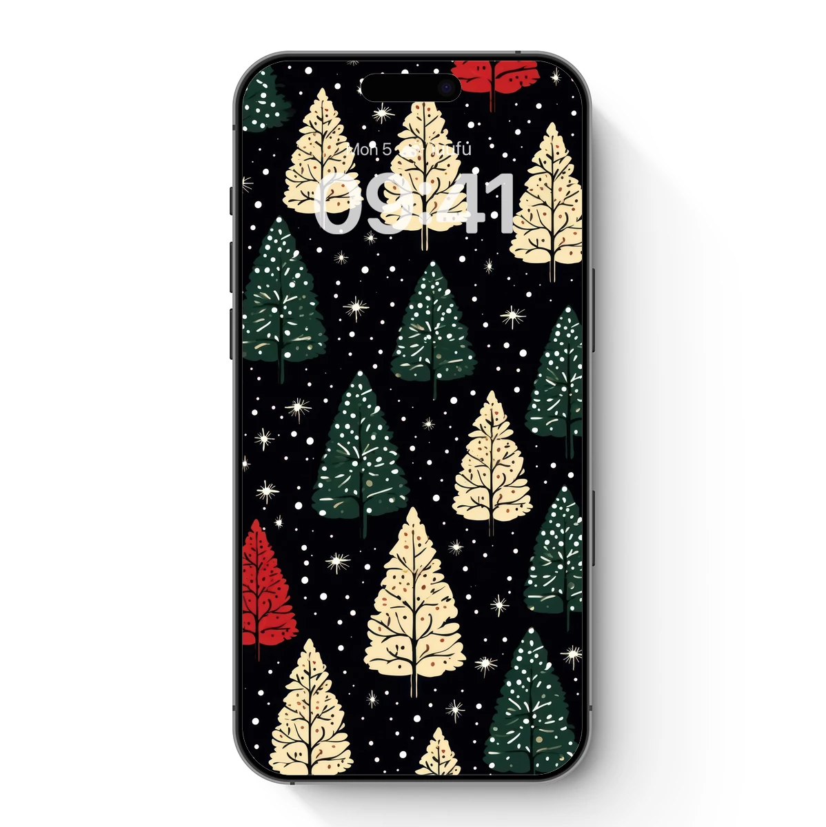 Festive Forest Glow: Snowy Trees in Midnight Splendor