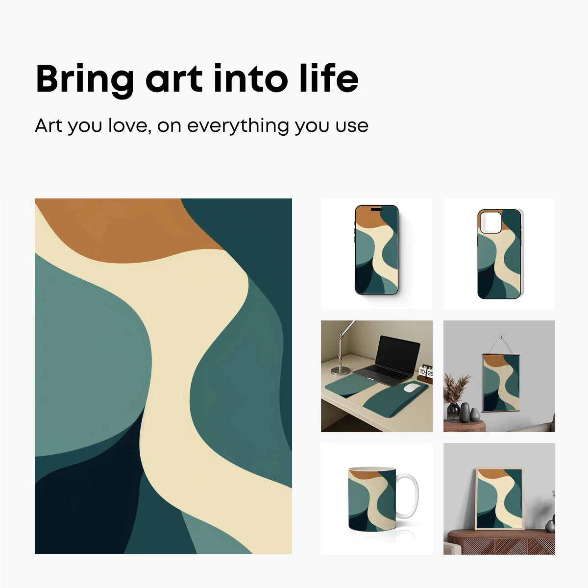 Abstract Flow: Teal and Terra Cotta Waves - Image 2