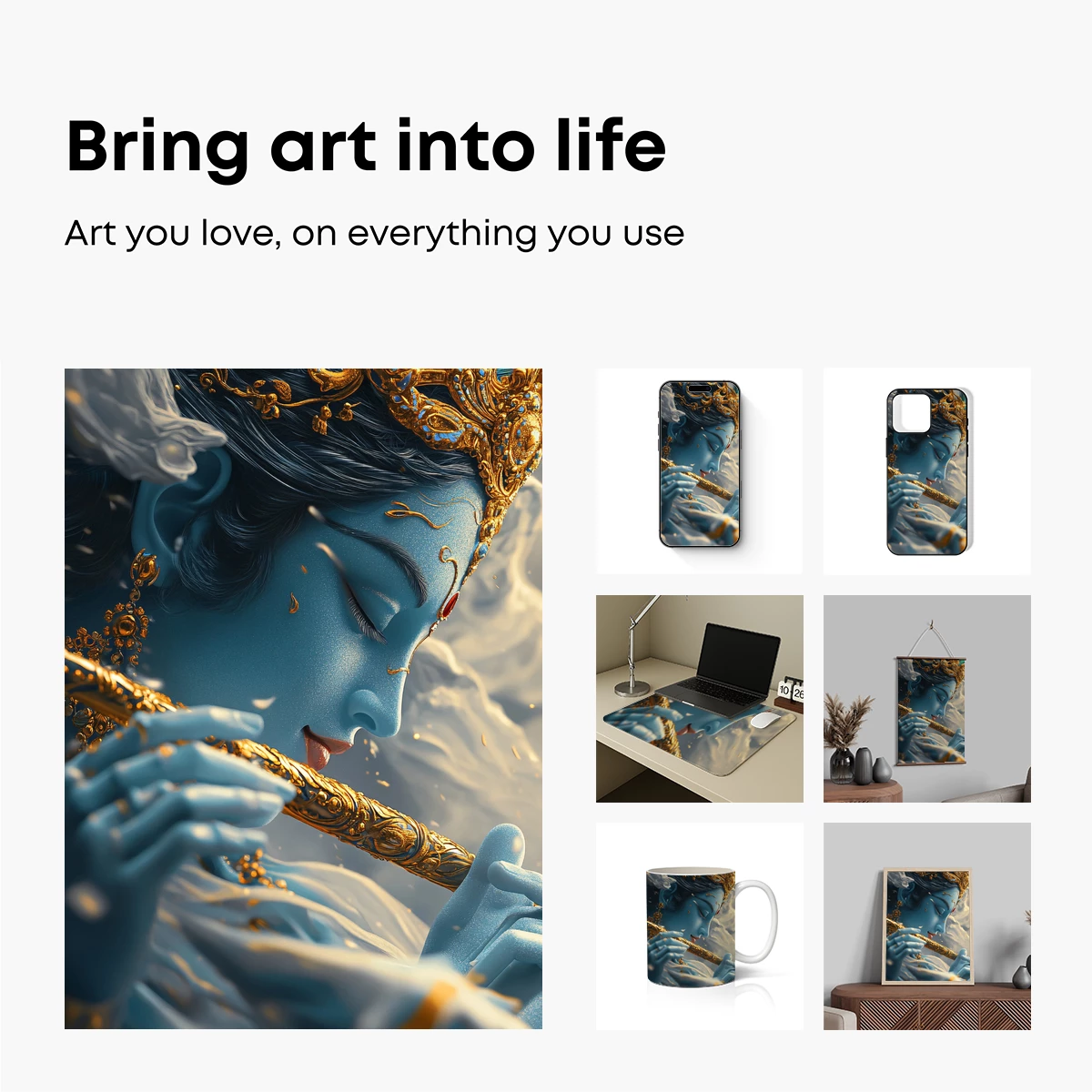 Ethereal Flutist: Blue Serenity in Golden Ornament - Image 2