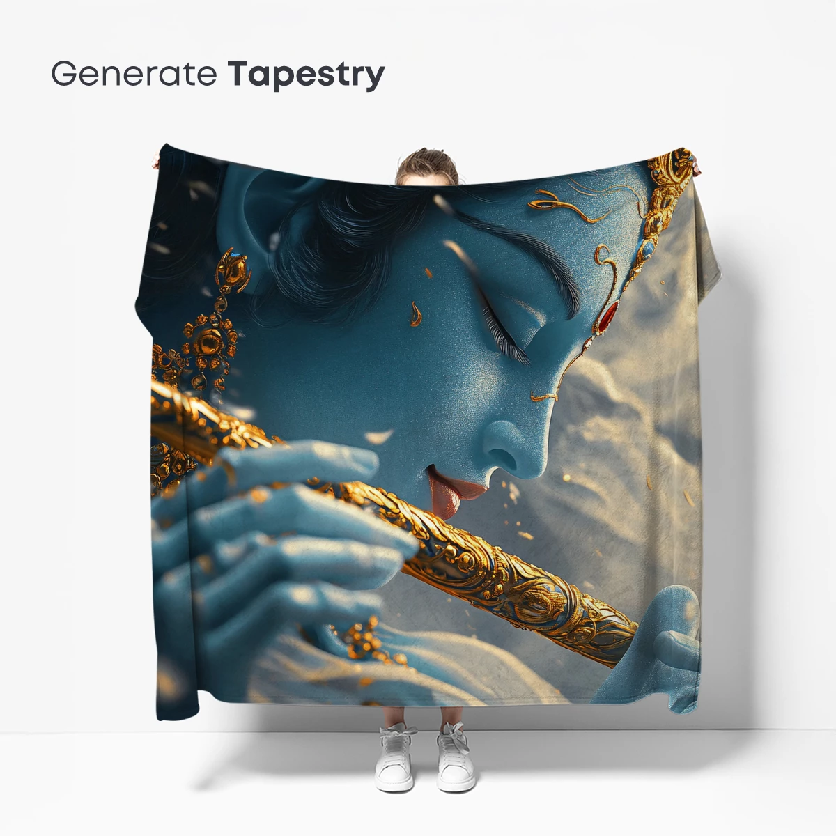 Ethereal Flutist: Blue Serenity in Golden Ornament - Image 5