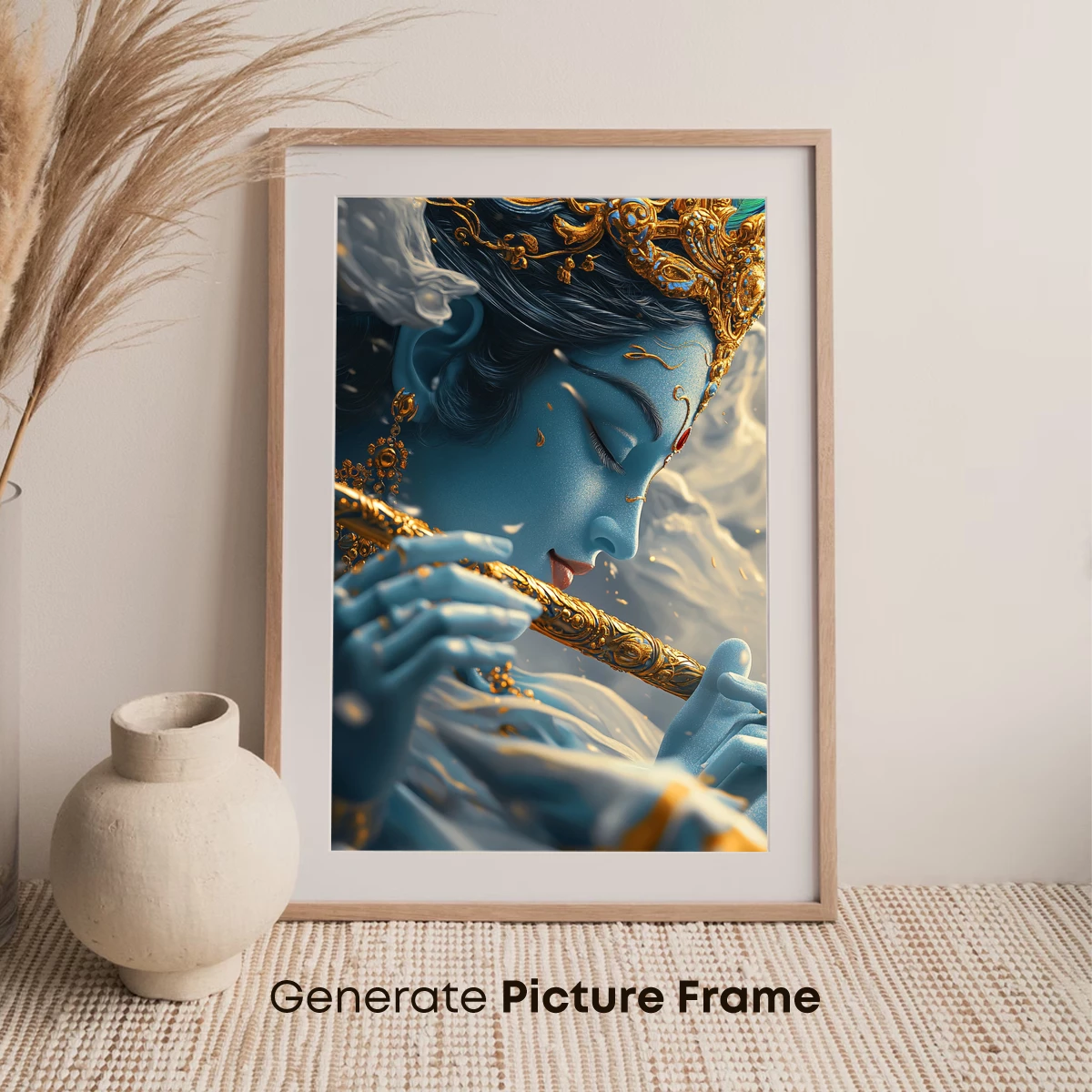 Ethereal Flutist: Blue Serenity in Golden Ornament - Image 7
