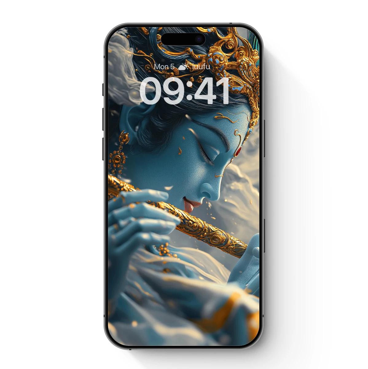 Ethereal Flutist: Blue Serenity in Golden Ornament